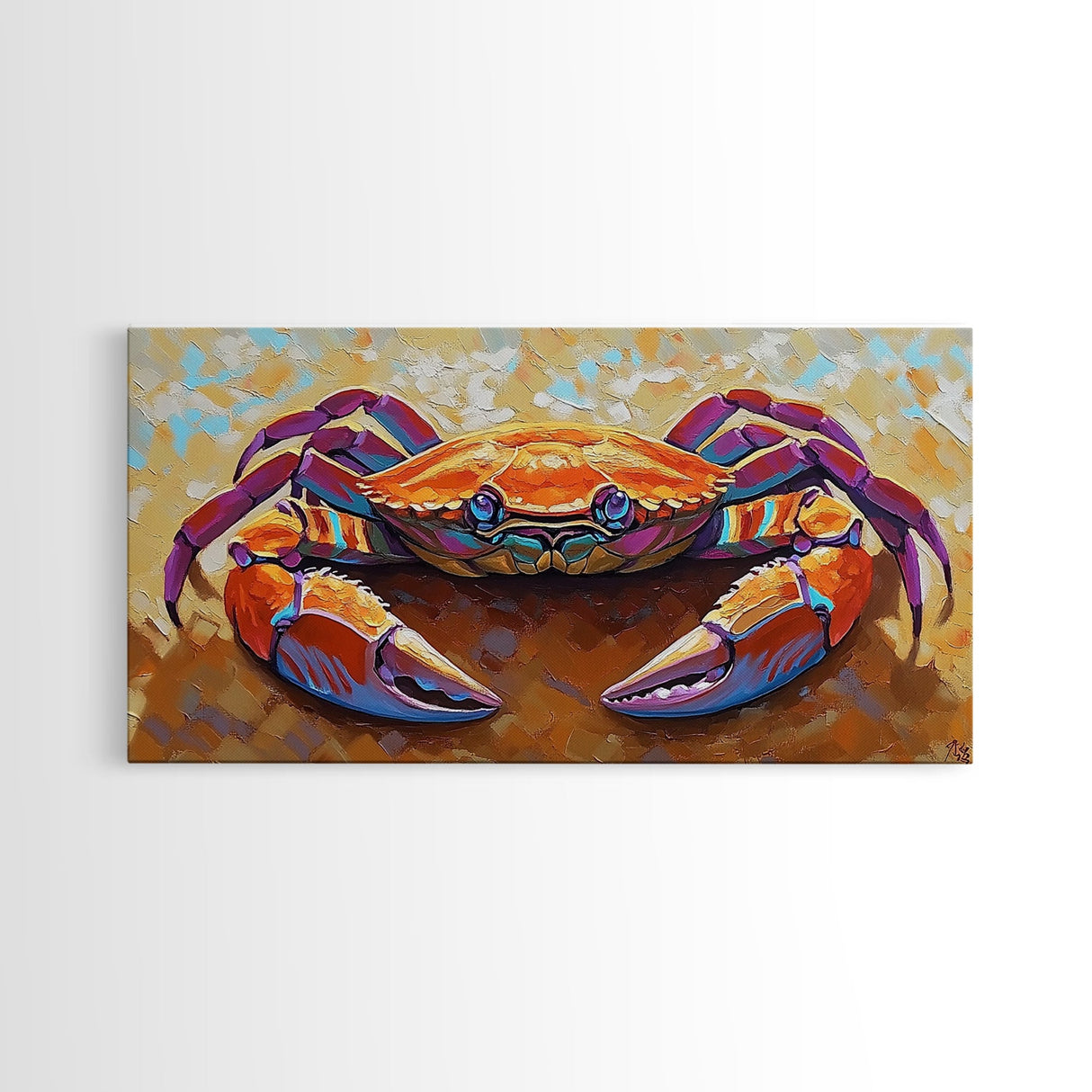 Crab Beach, Bold, Colorful, Coastal Sea Life Framed Canvas Print, Bathroom Wall Art, Nautical Art, Beach House Decor, Ocean Art