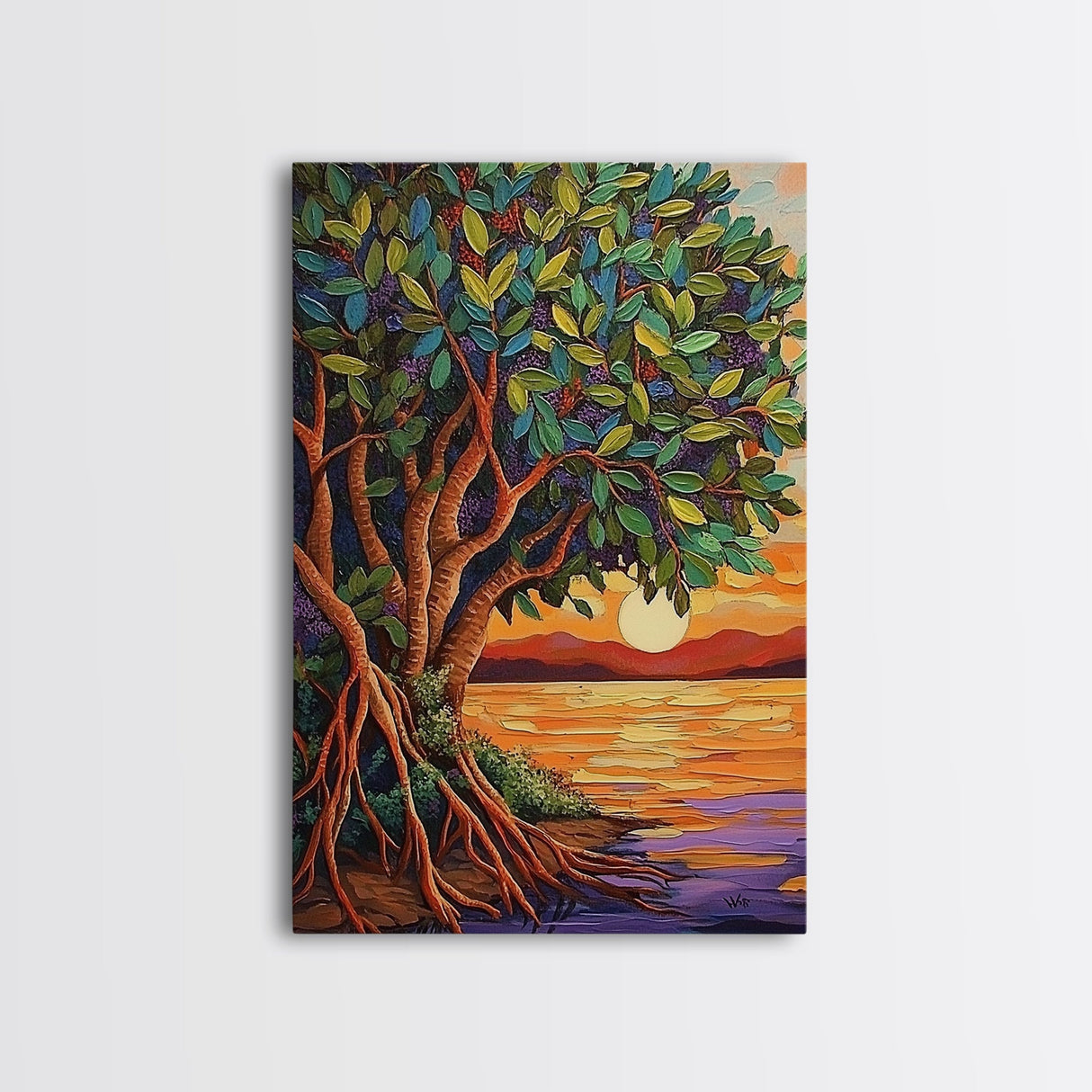 Sunset Tree, Roots, Mangrove Tree Wall Art, Spiritual Nature Decor, Zen Meditation Room Accent, Framed Canvas Print