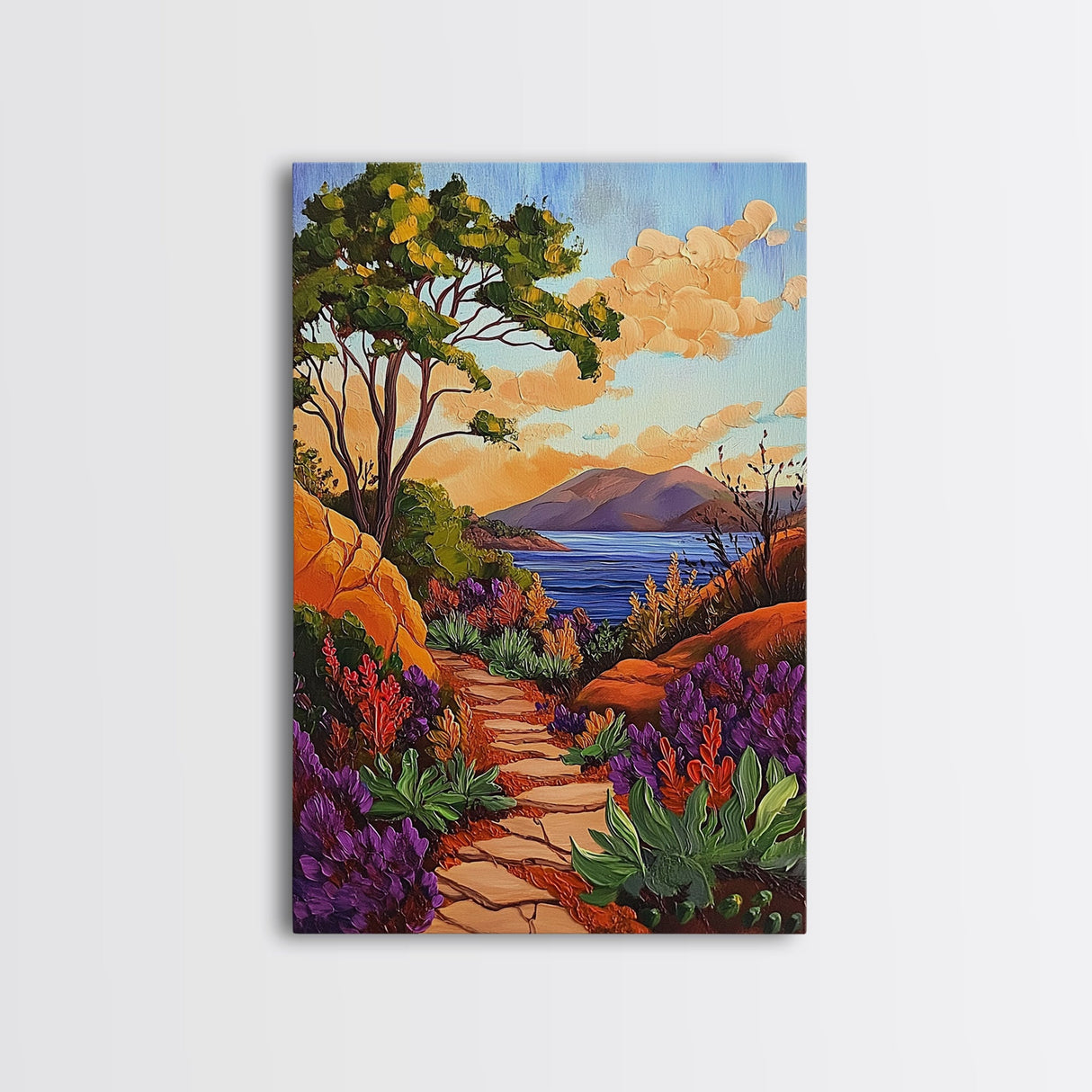 Mountain Path, Sunset Horizon, Autumn Landscape Wall Art, Canvas Print, Living Room Accent, Vibrant Fall Nature Scene, Outdoor Inspired Decor