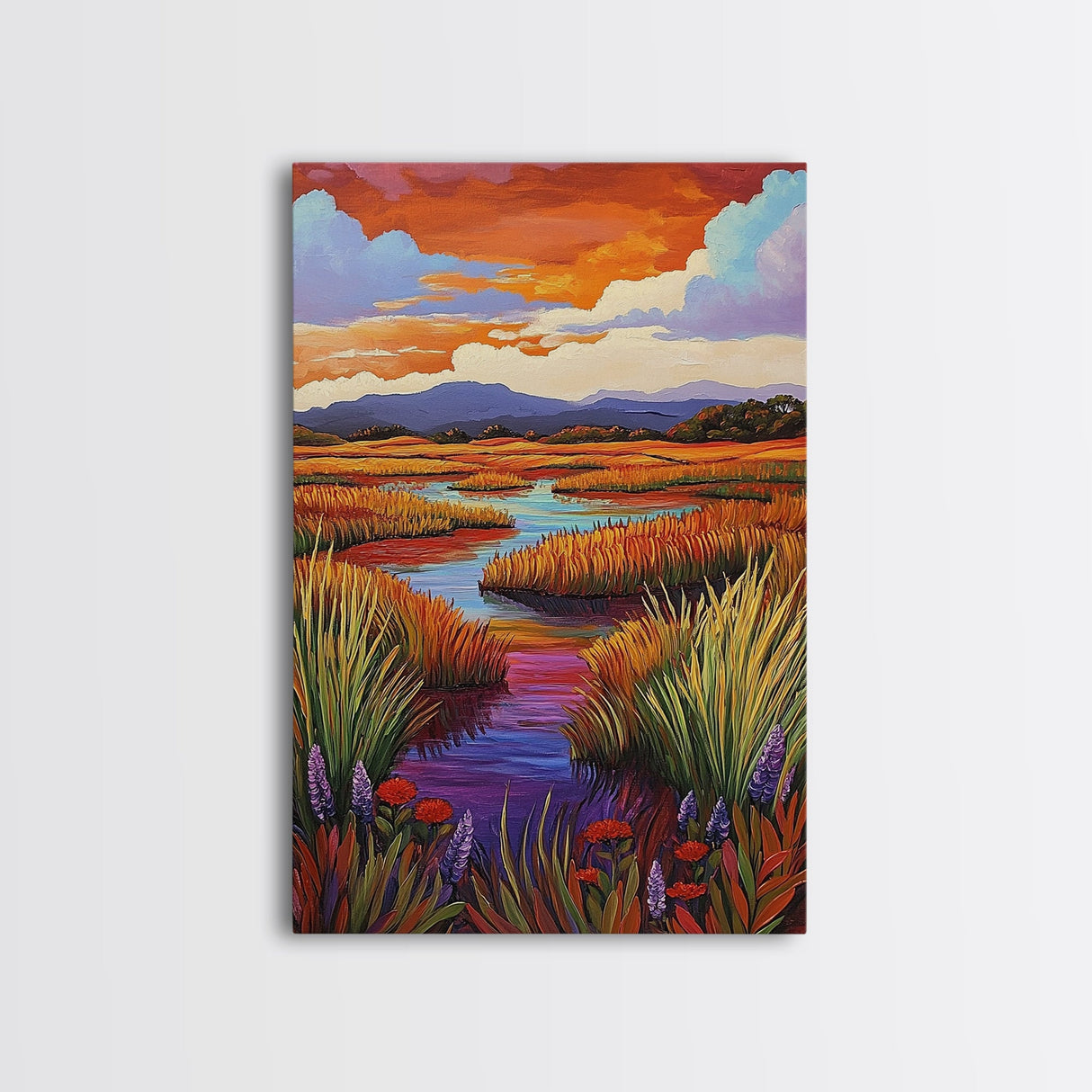Autumn Wetlands, Sunset Marsh, Nature Escape, Rustic Color Landscape, Farmhouse Style, Fall Decor, Canvas Print, Entryway Wall Art