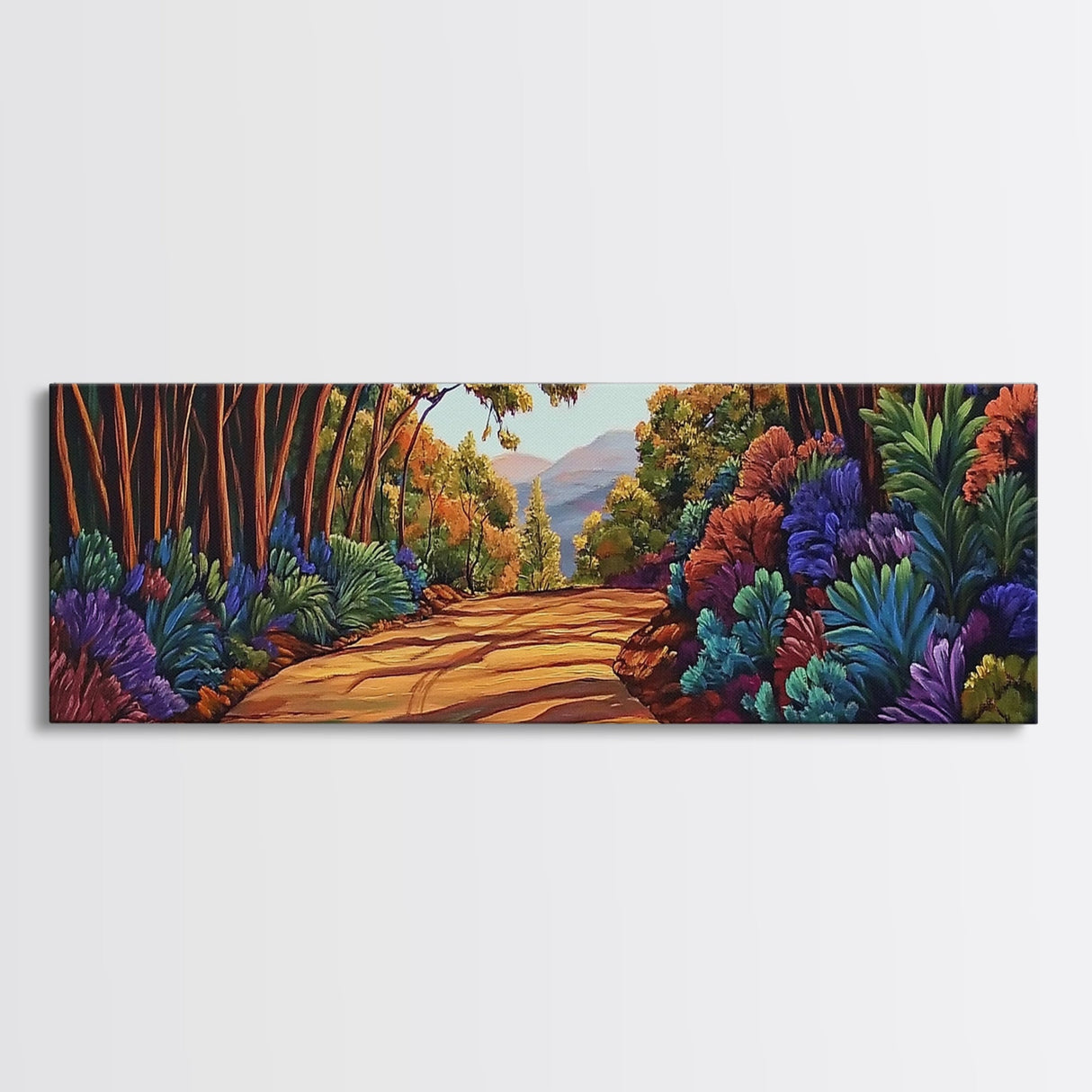 Forest Path, Nature Walk, Vibrant Trail, Framed Canvas Print, woodland art, rustic cabin decor, Autumn wall piece, nature lover gift