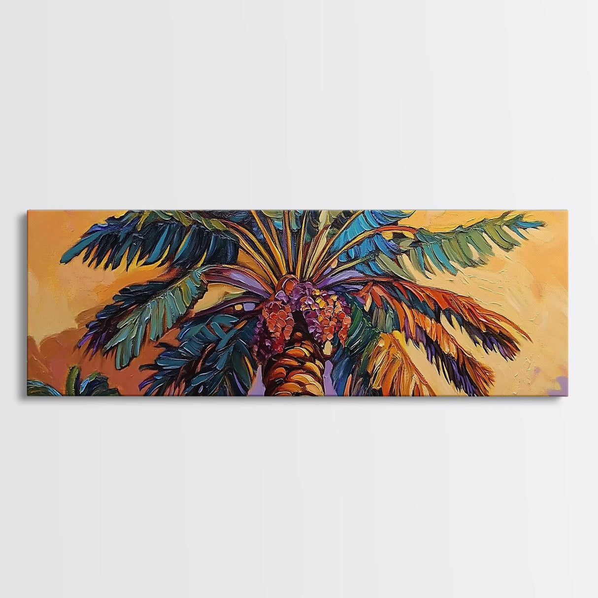 Tropical Palm Tree, Sunset Silhouette, Paradise Vibe, Framed Canvas Print, Beachy Living Room Wall Art, Island Boho Decor, Summer Style