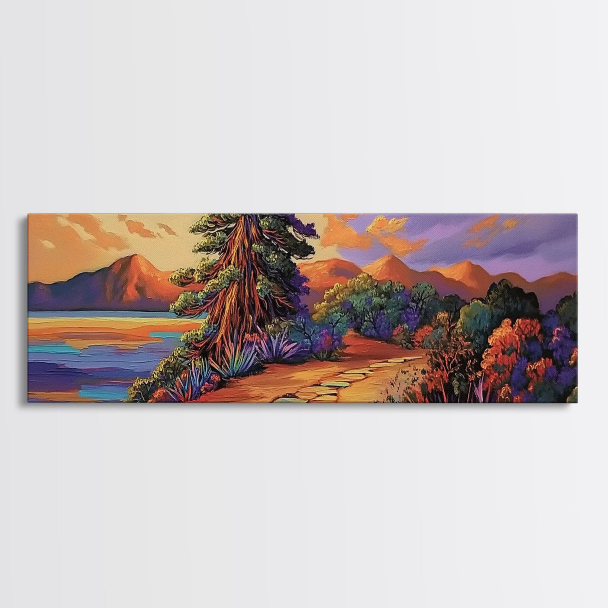 Sunset Trail, Mountain Path, Vibrant Nature, Canvas Print, Colorful Landscape Art, Rustic Home Decor, Fall Living Room Wall Art