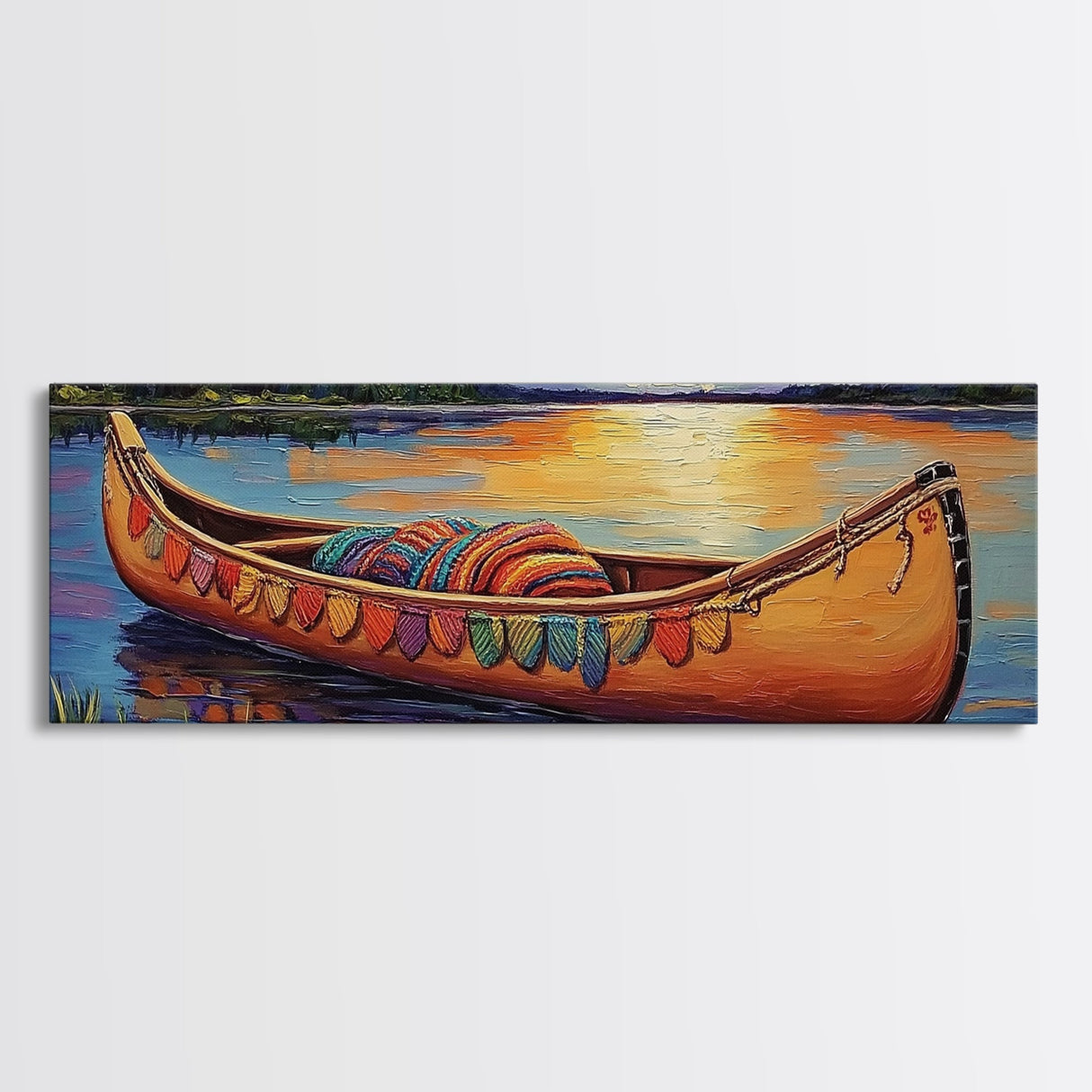 Sunset Canoe Reflection, Serene Lake Art, Cozy Lakeside Decor, Framed Canvas Print, Cabin Wall Art, Peaceful Nature Scene