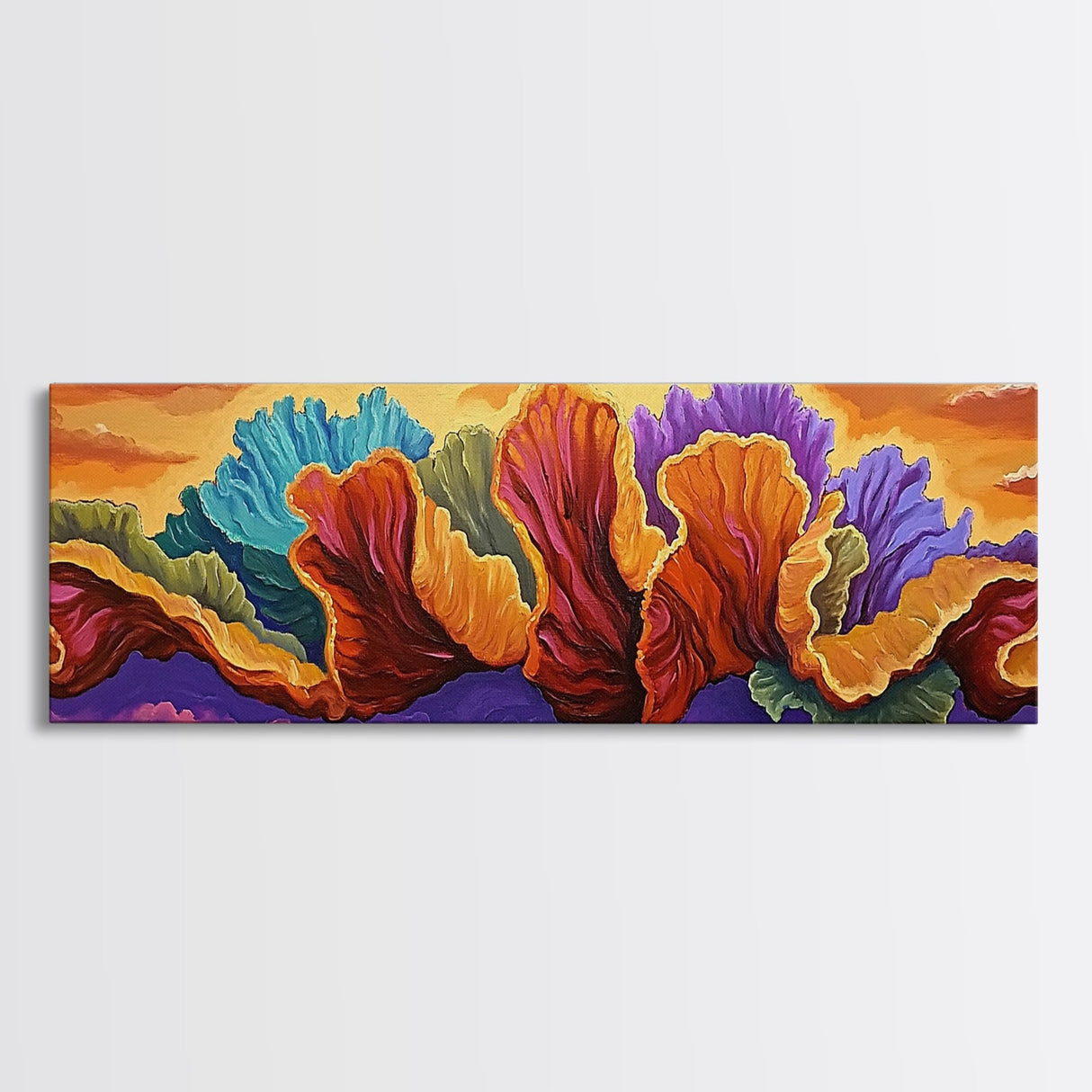 Abstract Coral, Ocean Fantasy, Vibrant Texture, Sunset Skies, Canvas Print, Coastal Wall Art, Beach Decor, Living Room Statement Art