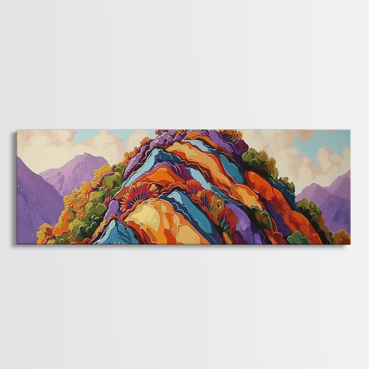 Painted Mountains, Autumn Hills, Desert Landscape, Bold Colors, Framed Canvas Print, Hallway Art, Vibrant Nature Decor, Western Style