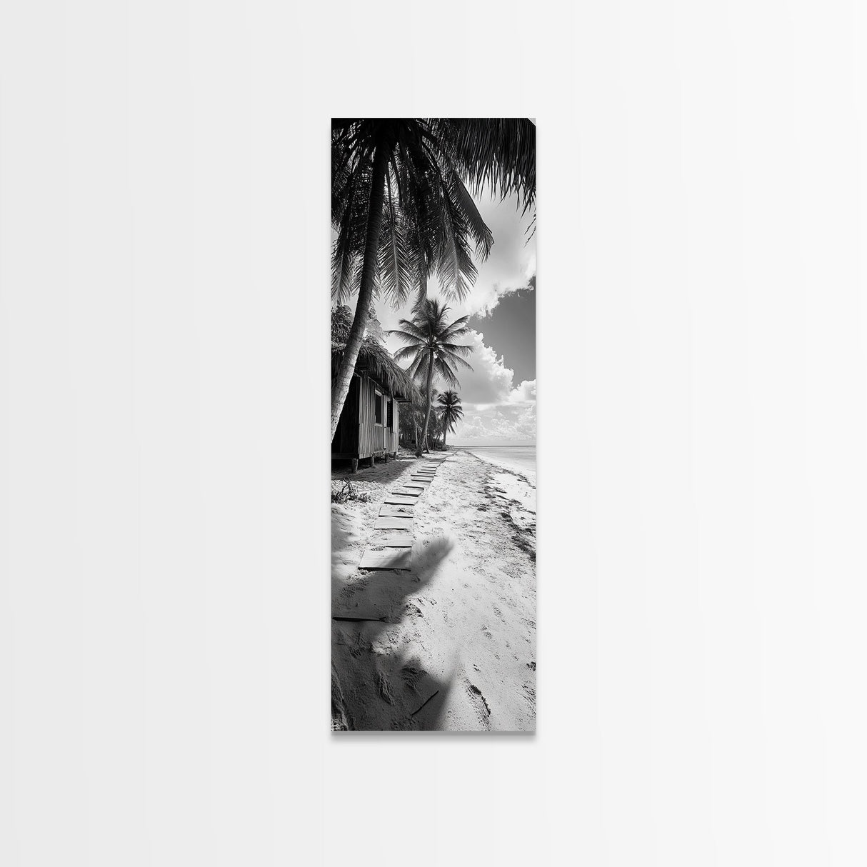 Tropical Beach Path, Palm Trees, Coastal Escape, Island Cabin, Relaxing Vibes, Framed Canvas Print, Living Room Wall Art, Boho Coastal Decor