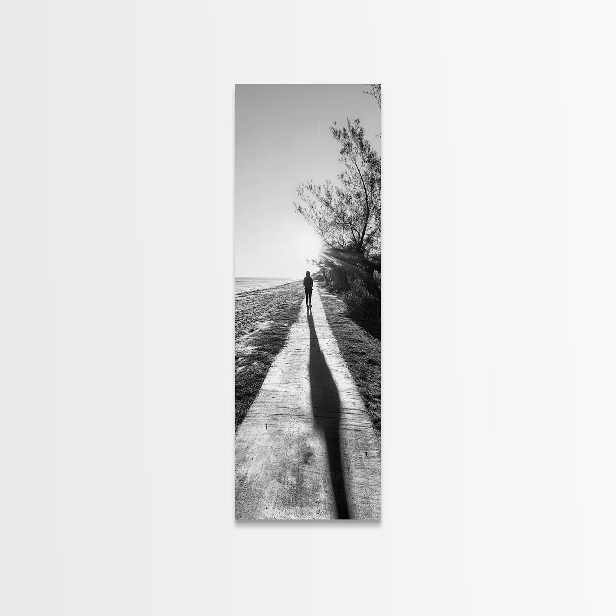 Walkway Shadows, Coastal Path, Minimalist Silhouette, Black and White Art, Framed Canvas Print, Hallway Decor, Calm Modern Wall Art