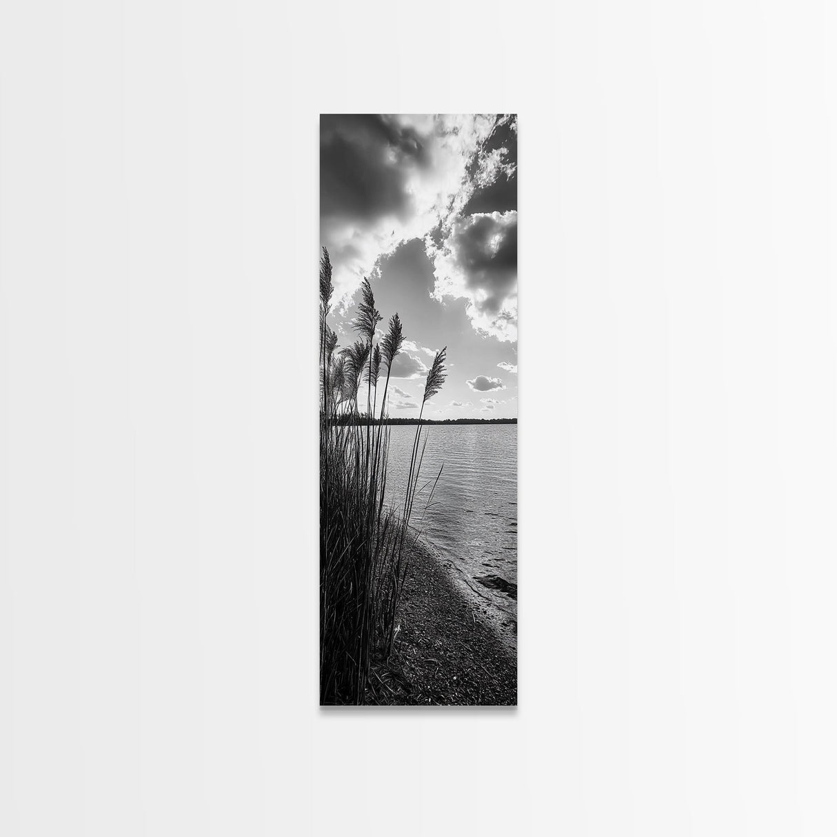 Reeds at Sunset, Lake Shoreline, Tranquil Water, Framed Canvas Print, Entryway Wall Art, Autumn Decor, Natural Photography, Neutral Tones