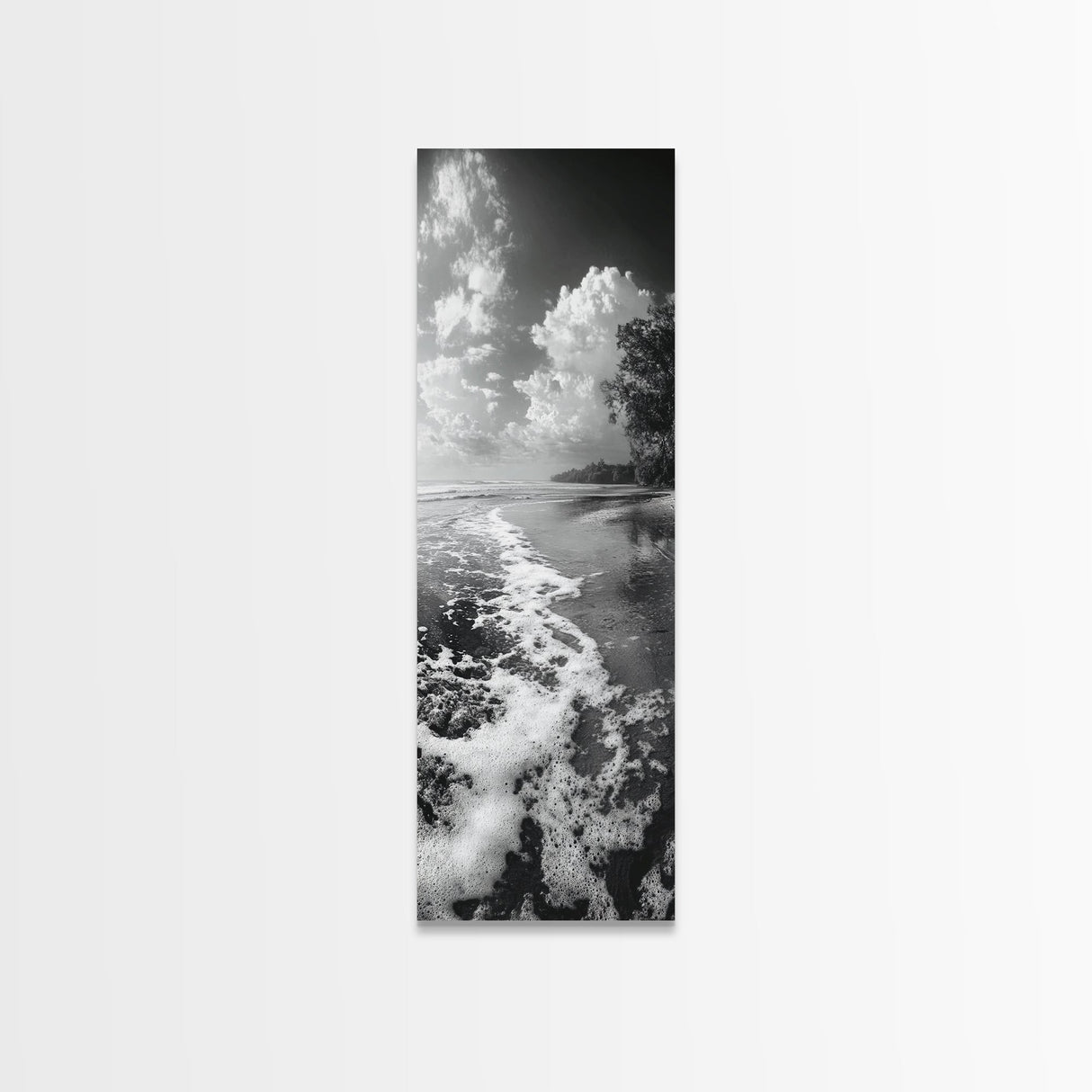 Ocean Shoreline, Coastal Decor, Beach Serenity, Nautical Style, Tranquil Scene, Framed Canvas Print, Bathroom Wall Art, Modern Beach Aesthetic