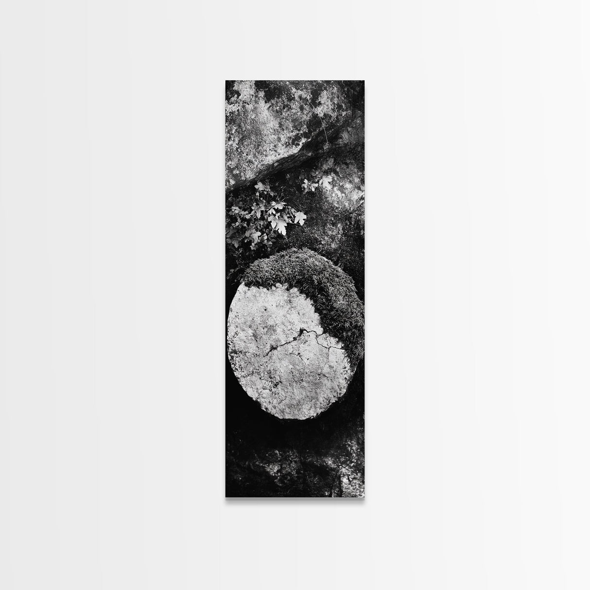 Zen Circle Stone, Forest Texture, Nature Balance, Canvas Print, Rustic Bathroom Decor, Earthy Wall Art, Minimalist Natural Style