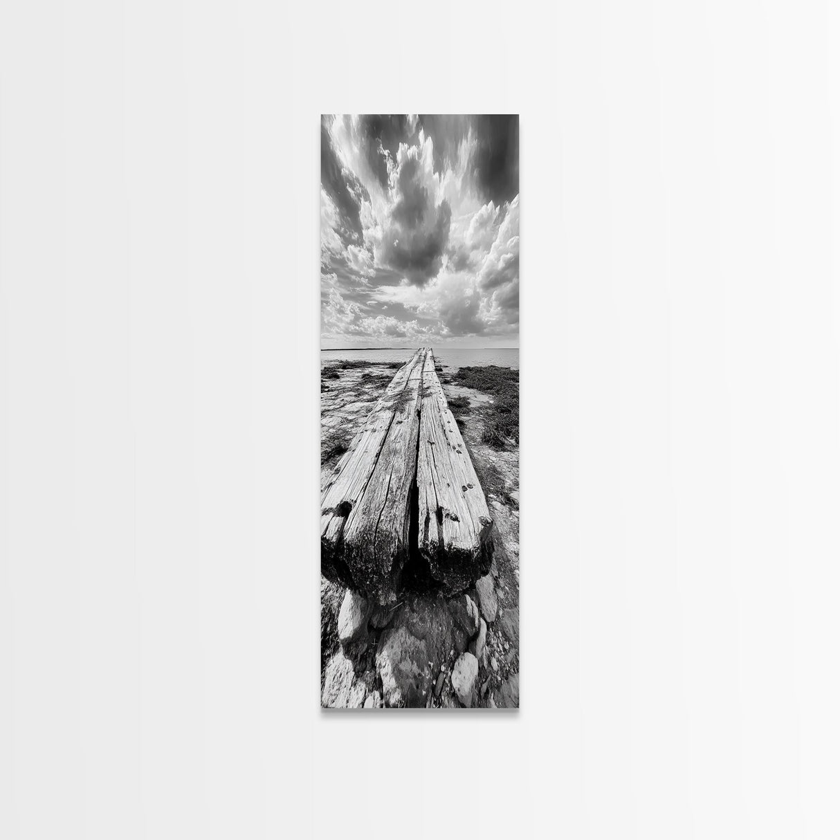 Weathered Pier End, Dramatic Ocean View, Minimalist Coastal Landscape, Canvas Print, Living Room Fall Wall Art, Rustic Decor