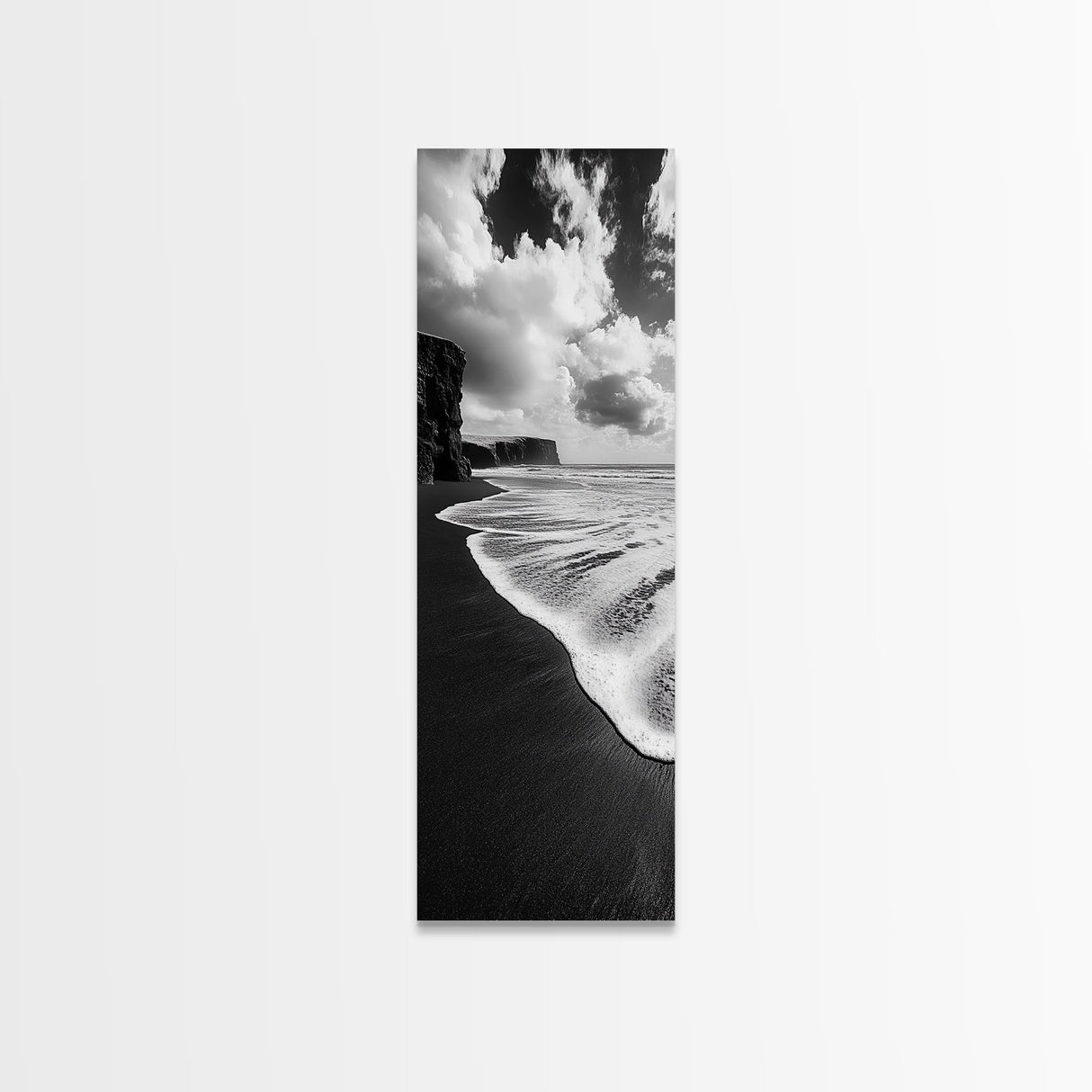 Shoreline Edge, Ocean Waves, Coastal Horizon, Framed Canvas Print, Black and White Beach Art, Bathroom Art, Entryway Wall Decor