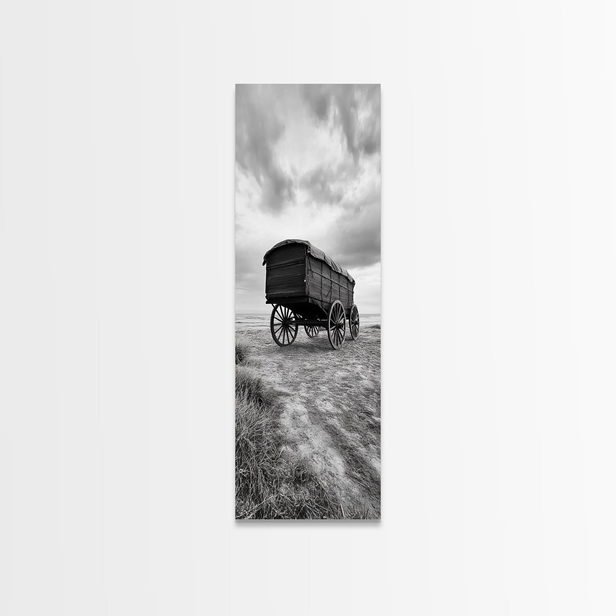 Covered Wagon Trail, Old West Scene, Vintage Rustic Art, Homestead Vibe, Framed Canvas Print, Farmhouse or Office Wall Art, Boho Bedroom