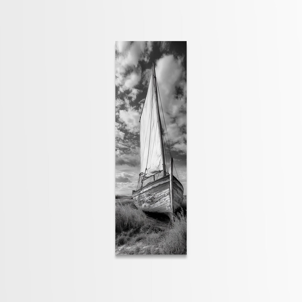 Weathered Sailboat Scene, Coastal Rustic Charm, Seafaring Wall Decor, Framed Canvas Print, Nautical Bathroom or Hallway Art, Ocean Decor