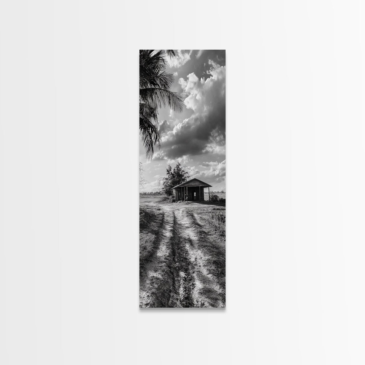 Rustic Cabin, Countryside Road, Farm Field, Palm Trees, Framed Canvas Print, Farmhouse Entryway Wall Art, Fall Landscape, Den Wall Art