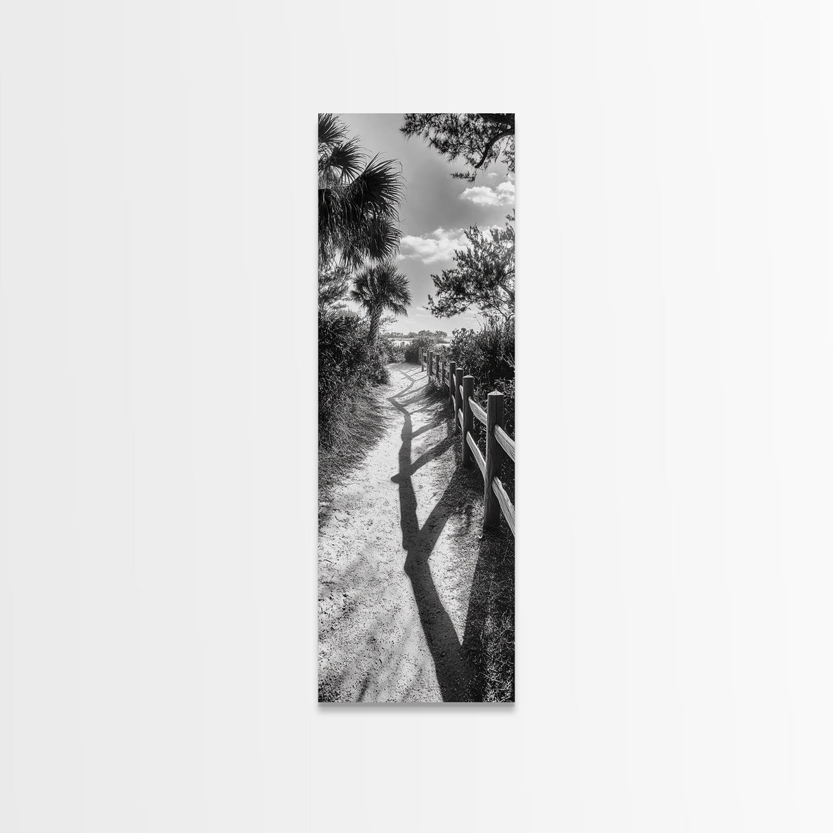 Beach Path, Palm Shadows, Coastal Walkway, Tropical Foliage, Canvas Print, Bathroom or Hallway Wall Art, Coastal Minimalist, Cozy Lodge Decor