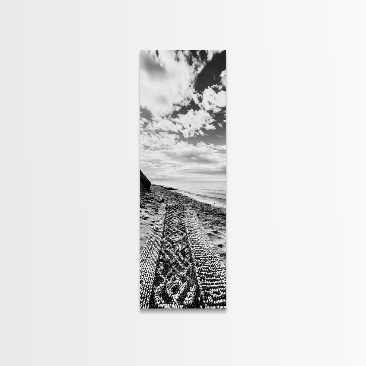 Beach Tapestry, Peaceful Shoreline, Boho Coastal, Framed Canvas Print, Yoga Room Wall Art, Neutral Beach Decor, Relaxing Home Vibe