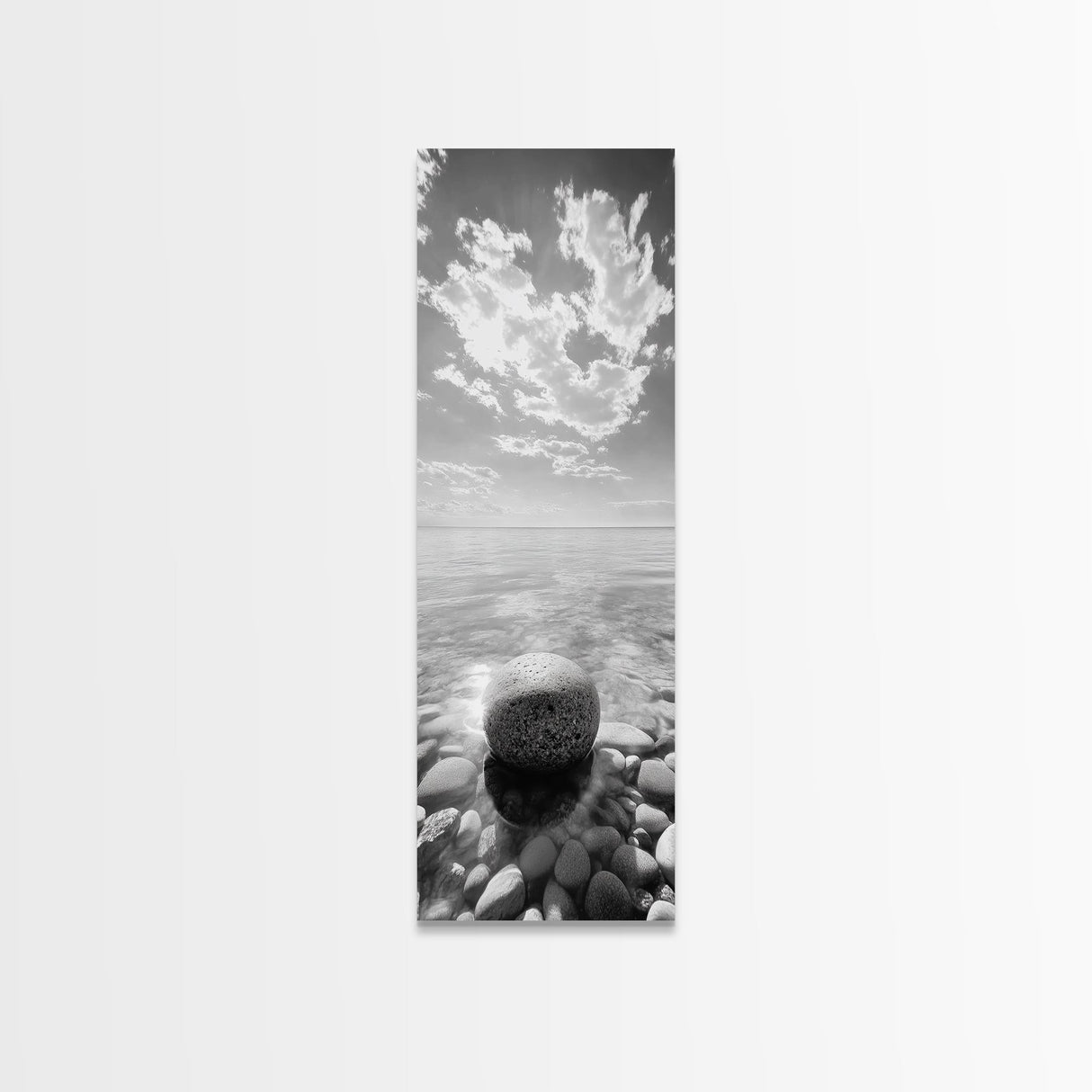 Zen Stone, Calm Waters, Smooth Pebbles, Framed Canvas Print, Spa Wall Art, Minimalist Bathroom Decor, Tranquil Home Accent