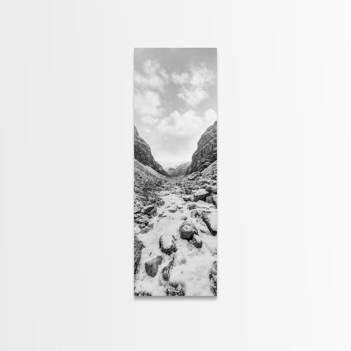 Snowy Pass, Winter Hike, Rocky Trail, Framed Canvas Print, Nature Lover Gift, Minimalist Mountain Art, Bedroom Wall Decor, Living Room Decor