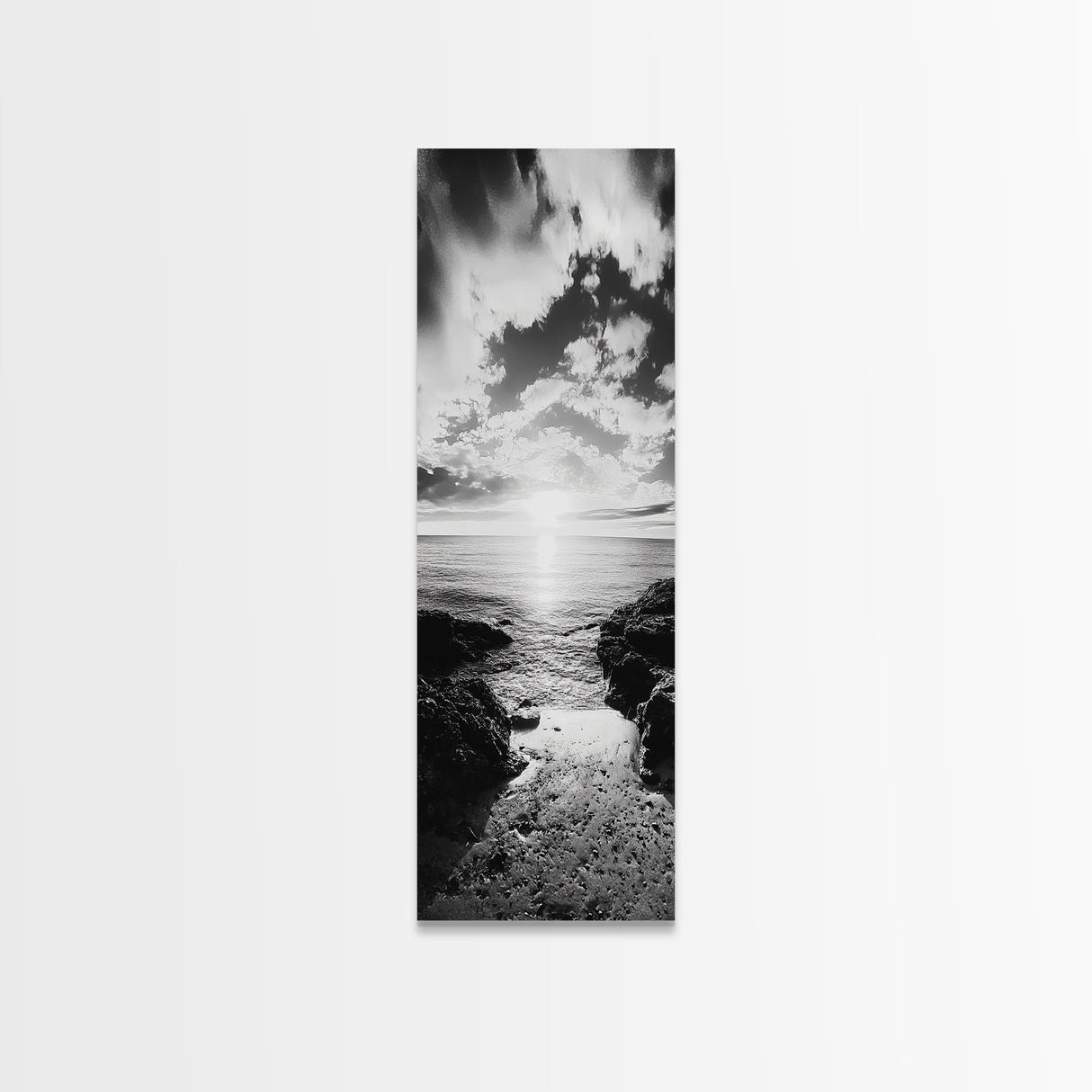 Sunset Shore, Tranquil Waters, Coastal Cove, Golden Glow Canvas Print, Beach House Living Room Wall Art, Seaside Summer Decor
