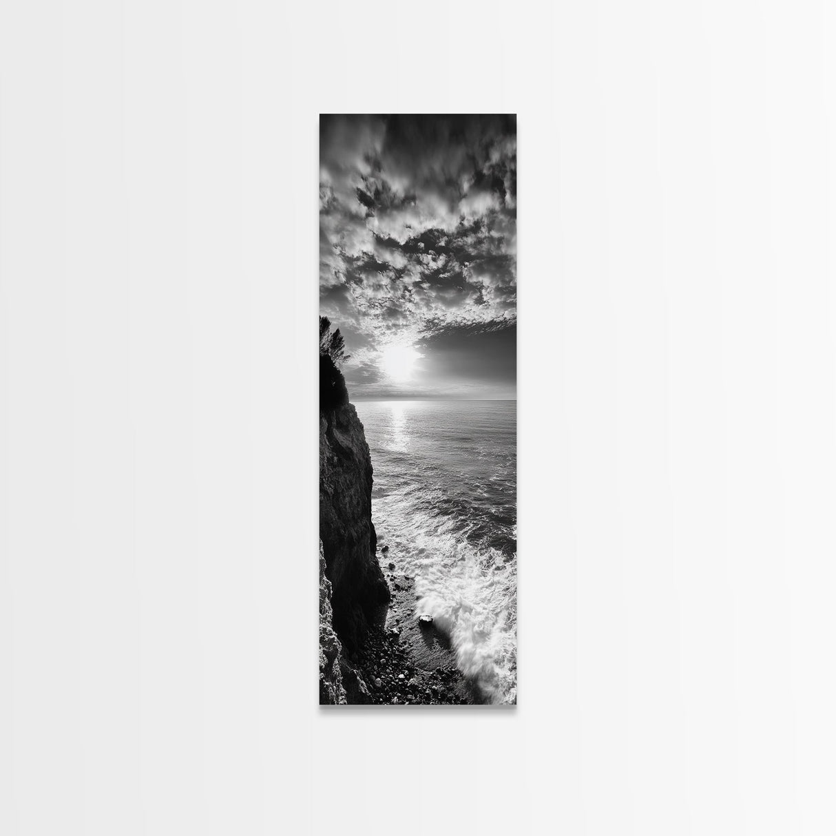 Cliff Edge, Ocean Breeze, Golden Hour, Scenic Overlook, Framed Canvas Print, Landscape Photography, Hallway Wall Art, Boho Style