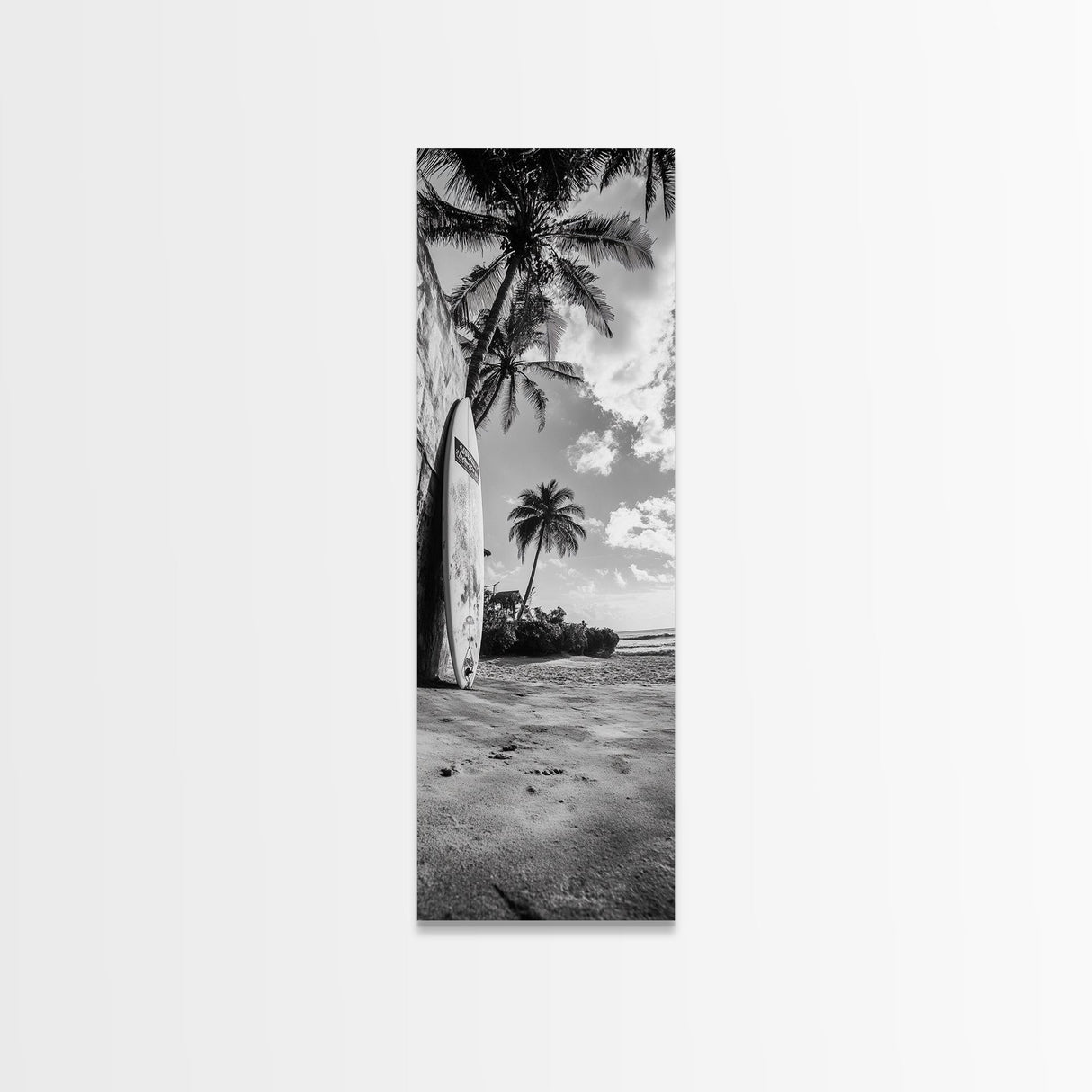 Tropical Beach, Surfboard Scene, Coastal Palms, Island Vibes, Canvas Print, Beach House Art, Summer Wall Decor, Boho Style