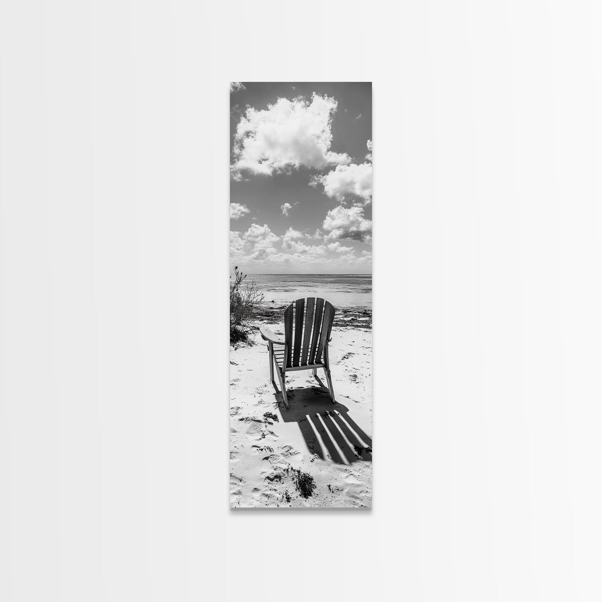 Seaside Chair View, Coastal Calm, Ocean Horizon, Beach Serenity, Framed Canvas Print, Living Room Wall Art, Relaxing Summer Vibe