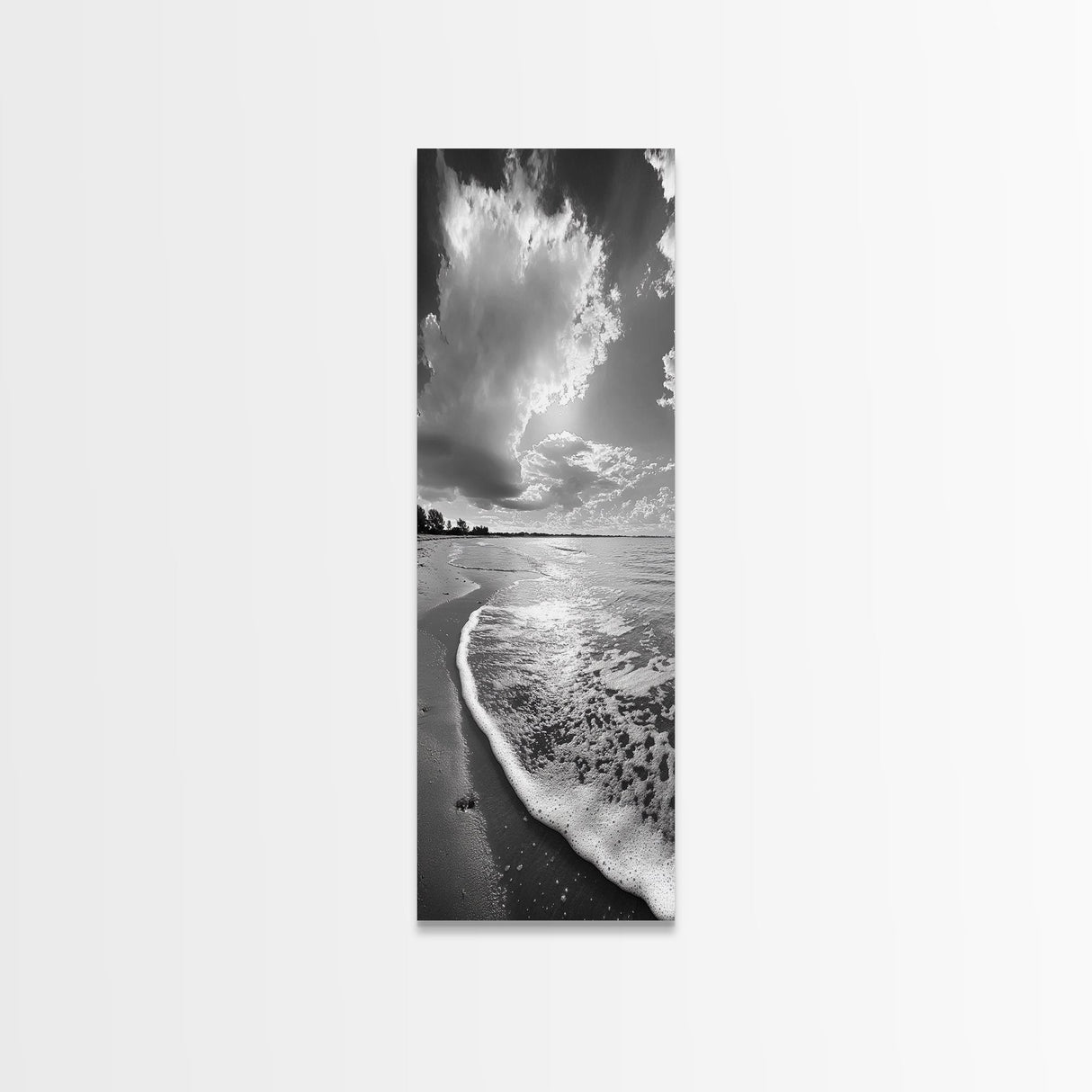 Morning Beach, Shoreline Foam, Coastal Tranquility, Sunrise Horizon, Canvas Print, Beach Wall Art, Bathroom Decor, Seaside Vibes