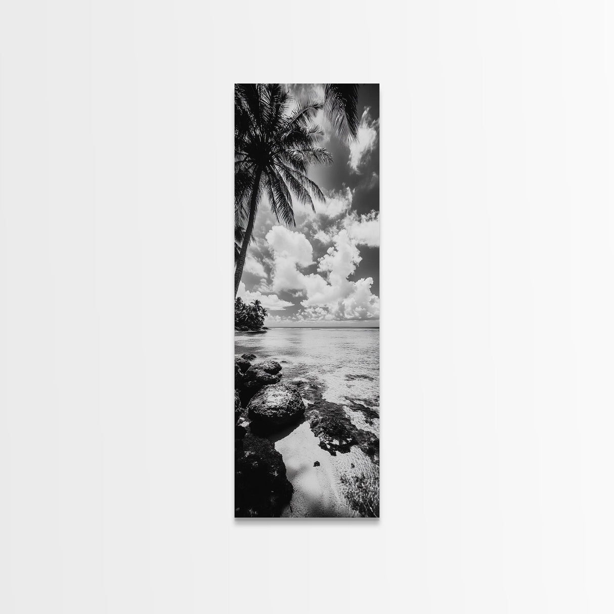 Tropical Beach, Palm Trees, Ocean Breeze, Framed Canvas Print, Coastal Living Wall Art, Minimalist Beach House Decor, Island Vibe Photography
