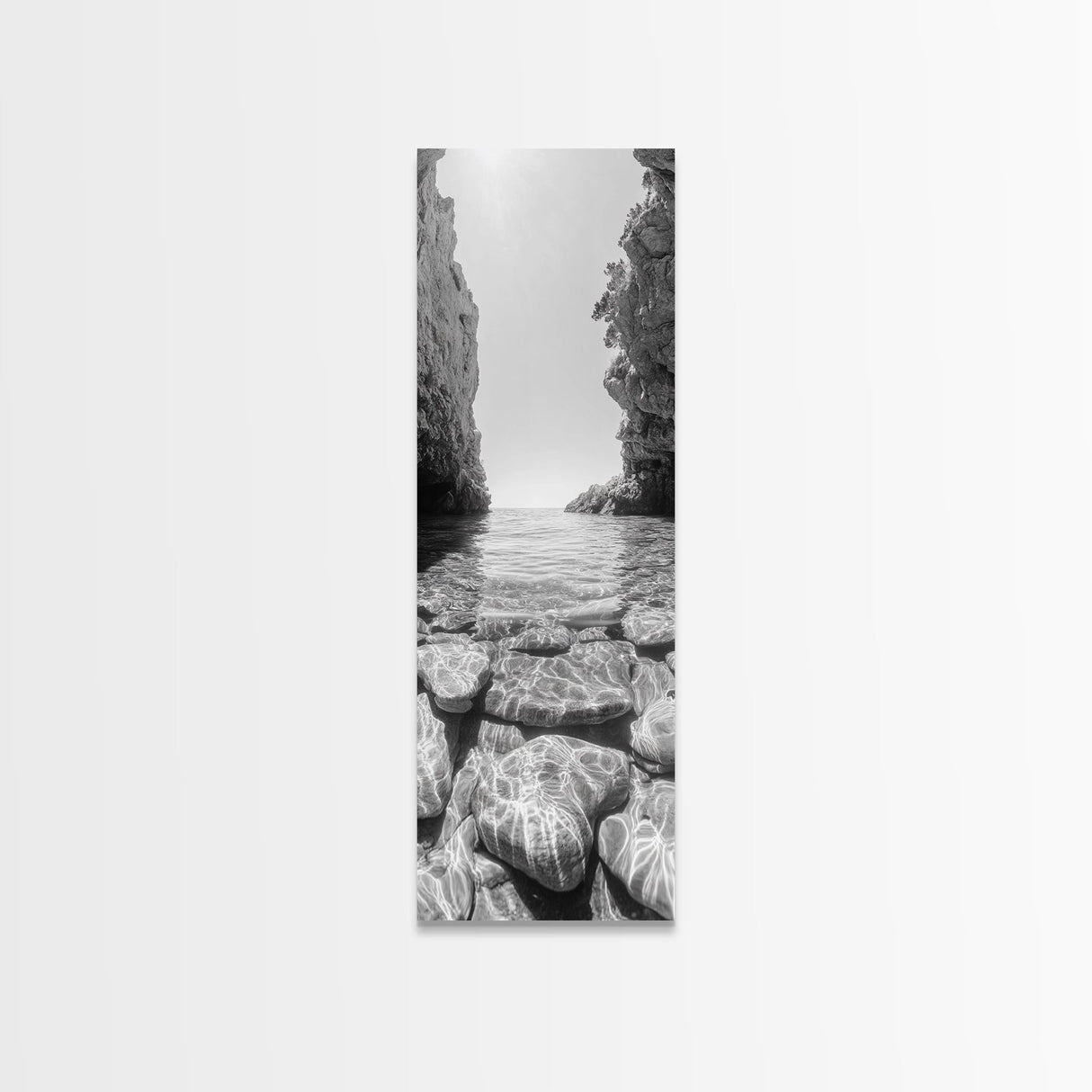 Crystal Cove, Reflections Water, Seaside Stones, Canvas Print, Tranquil Coastal Wall Art, Beach Bathroom Decor, Minimalist Style