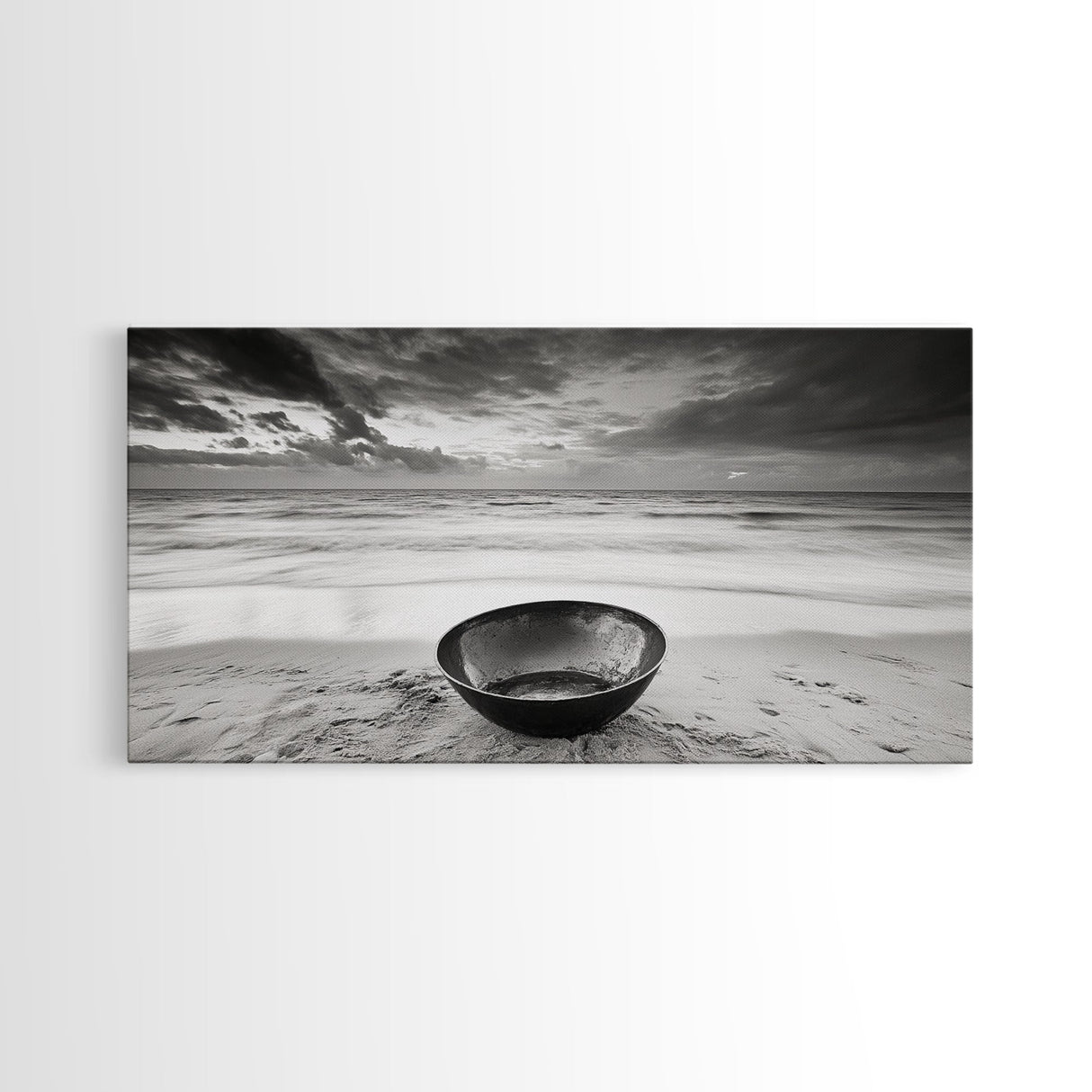 Solitary Bowl Beach, Ocean Waves Texture, Surreal Still Life Photo, Canvas Print, Entryway Wall Art, Minimalist Coastal Style