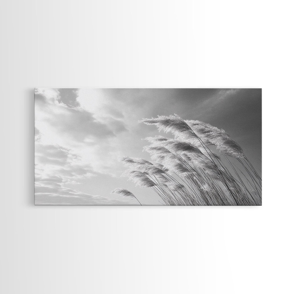 Windswept Grass, Minimal Nature, Calm Sky, Neutral Art, Framed Canvas Print, Bedroom Wall Art, Scandinavian Decor, Peaceful Pastel Tones