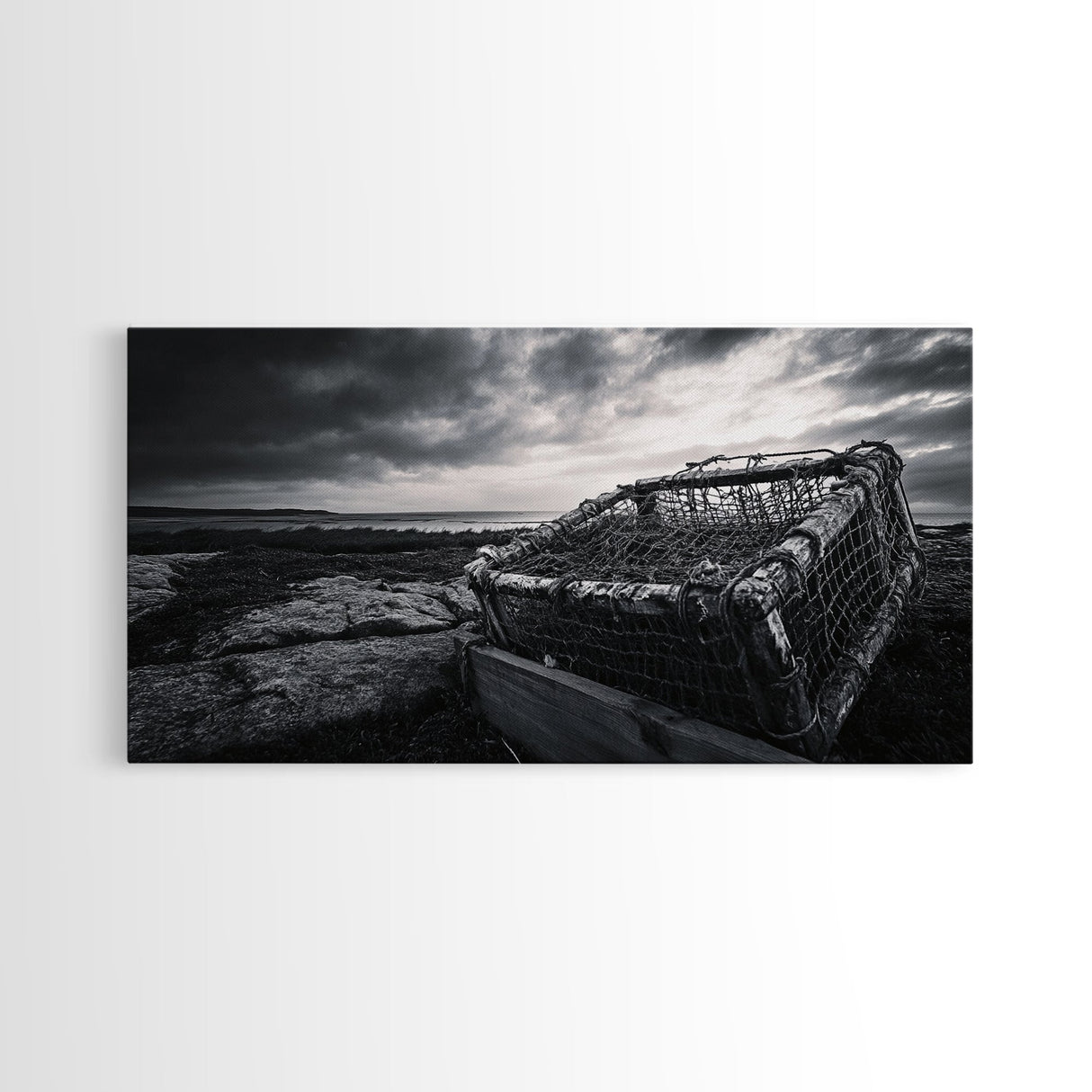 Lobster Trap, Coastal Texture, Rustic Fishing, Ocean Mood, Framed Canvas Print, Nautical Wall Art, Rustic Beach Decor, Man Cave Art