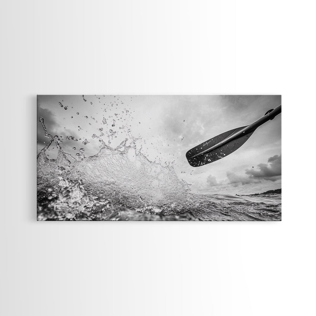 Water Splash Paddle, Adventure Photography, Kayaking Ocean Scene, Framed Canvas Print, Modern Bathroom or Coastal Wall Art