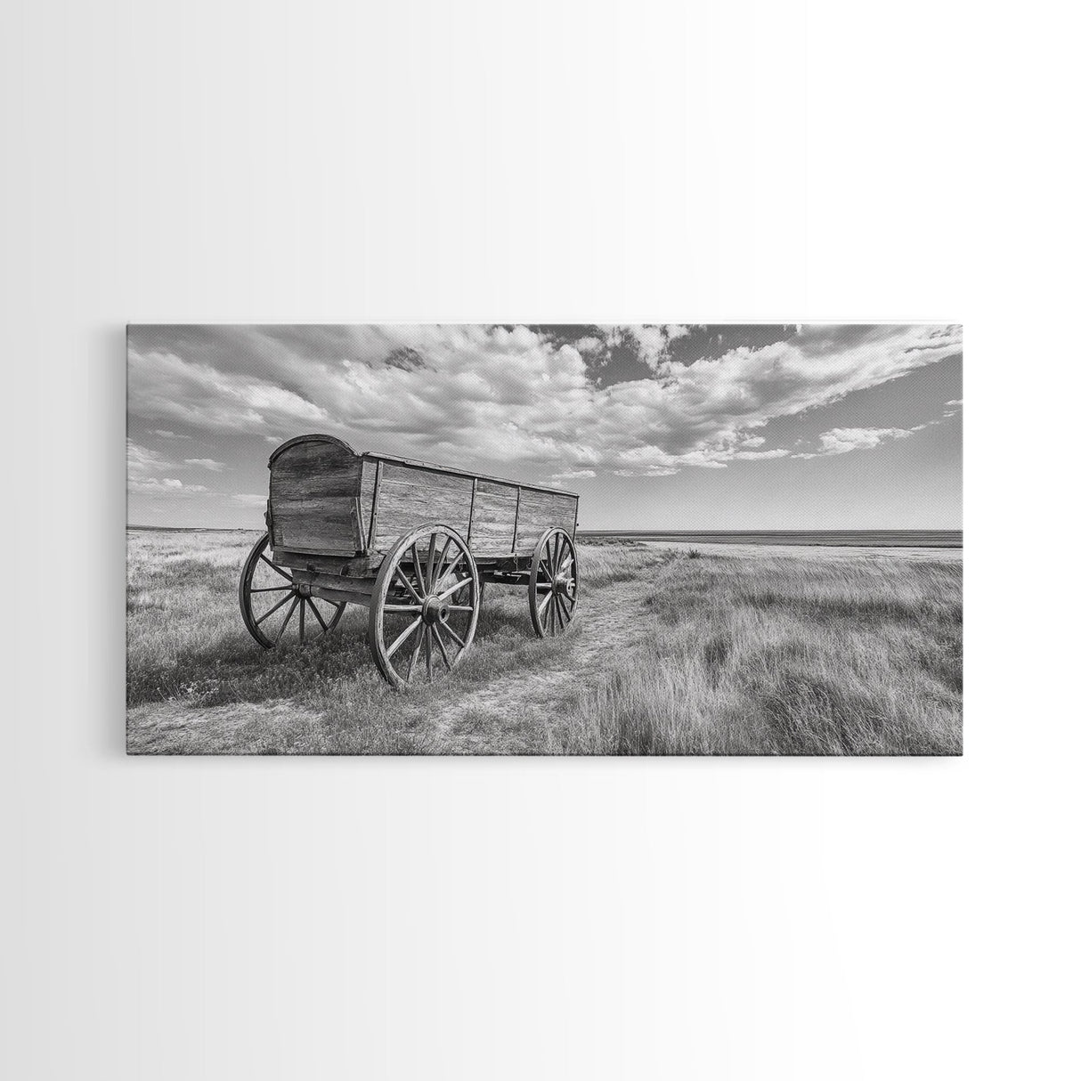 Prairie Wagon, Western Landscape, Old West Photography, Framed Canvas Print, Farmhouse Entryway or Rustic Fall Living Room Art