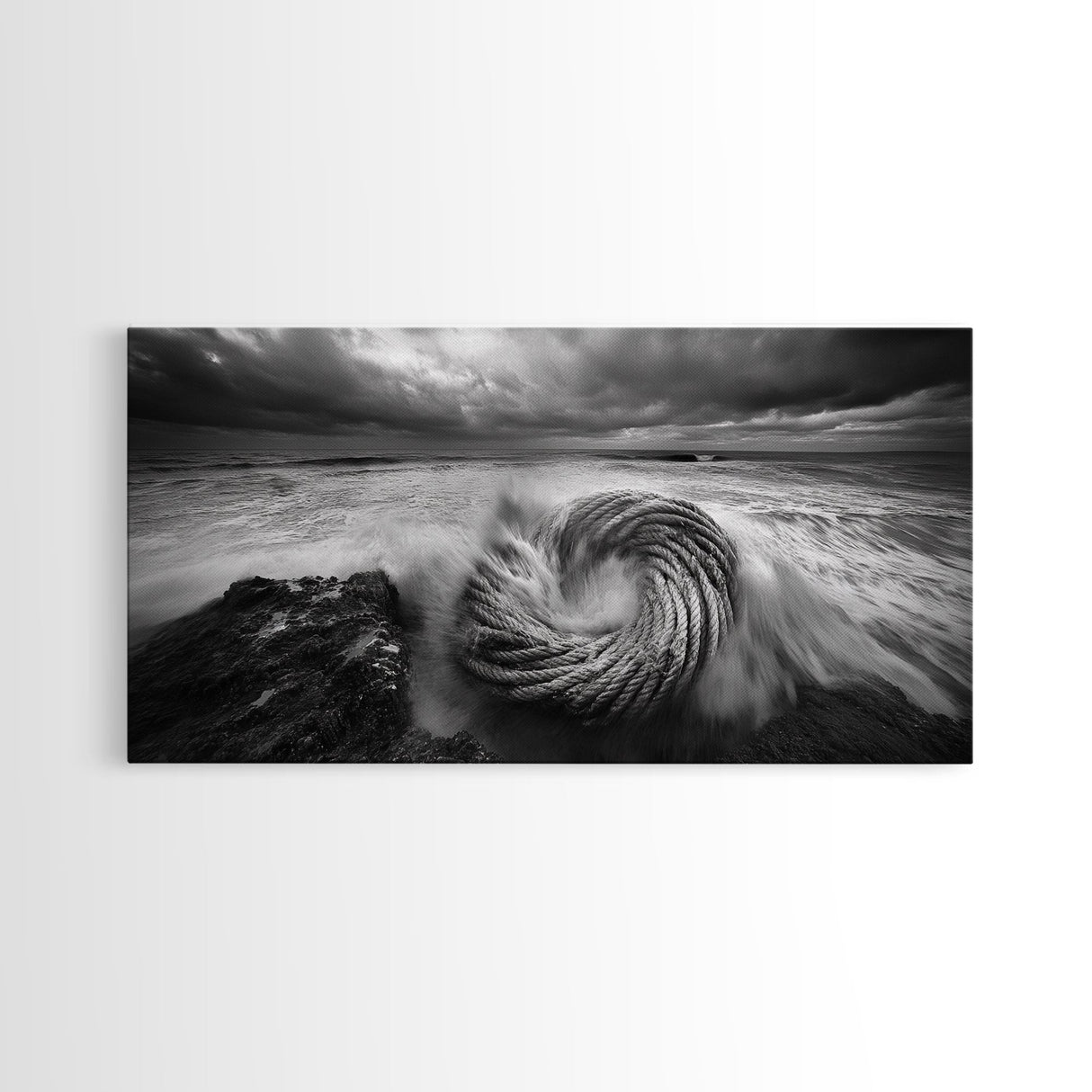 Ocean Rope Coil, Stormy Sea Art, Nautical Wall Decor, Coastal Photography, Canvas Print, Moody Ocean Art, Bathroom Wall Art, Nautical Home Decor