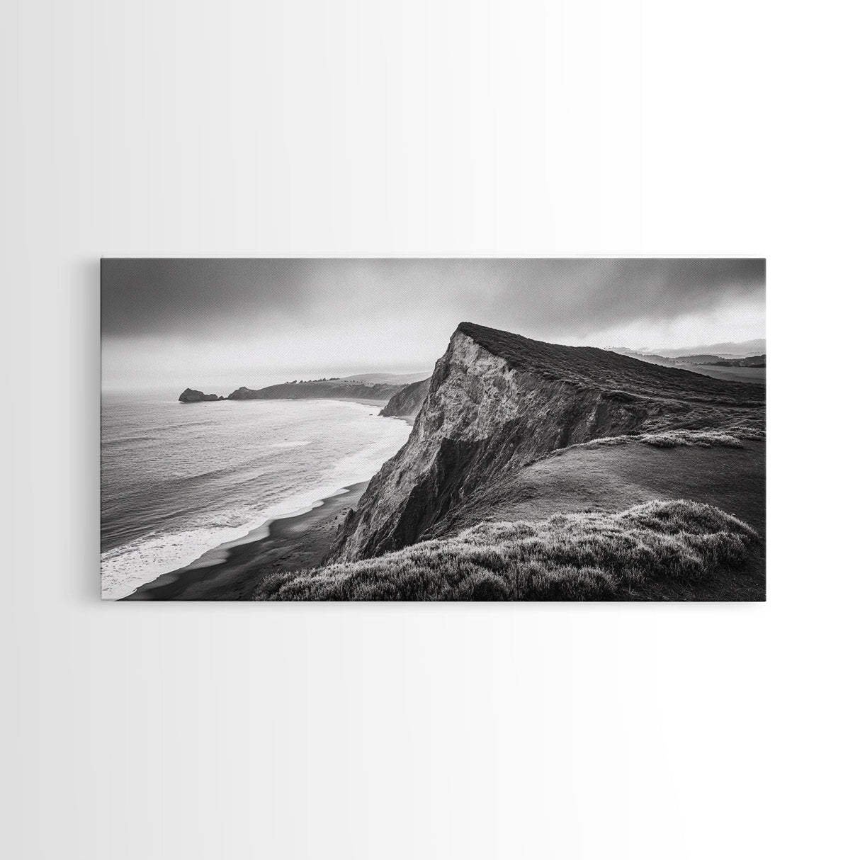 Cliffside Shoreline, Coastal Landscape Art, Ocean Horizon Scene, Canvas Print, Living Room Wall Art, Modern Seaside Minimalist Decor