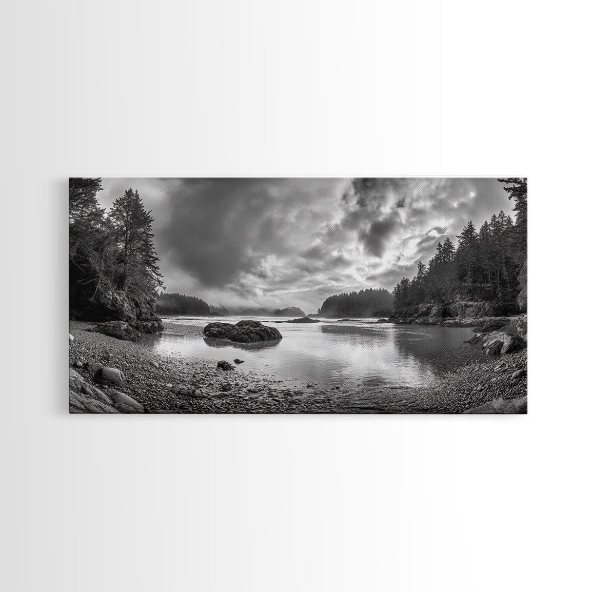 Misty Forest, Coastal Wilderness, Moody Landscape, Nature Escape, Framed Canvas Print, Cabin Decor, Autumn Wall Art, Woodland Aesthetic