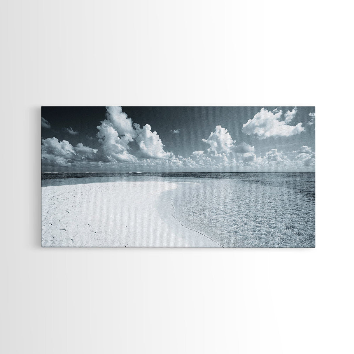 Tropical Sandbar Shore, Minimal Seascape, Calm Ocean Print, Azure Coastal View, Canvas Print, Bathroom Wall Art, Boho Decor