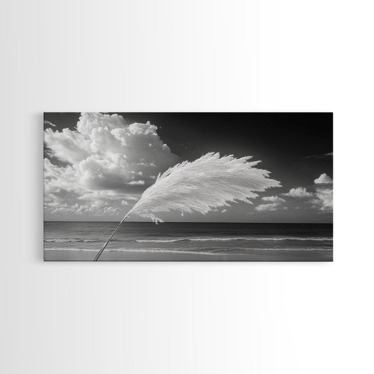 Pampas Grass Coast, Minimalist Beach Art, Boho Coastal Scene, Neutral Tones, Canvas Print, Living Room Wall Art, Fall Decor, Hallway Wall Art