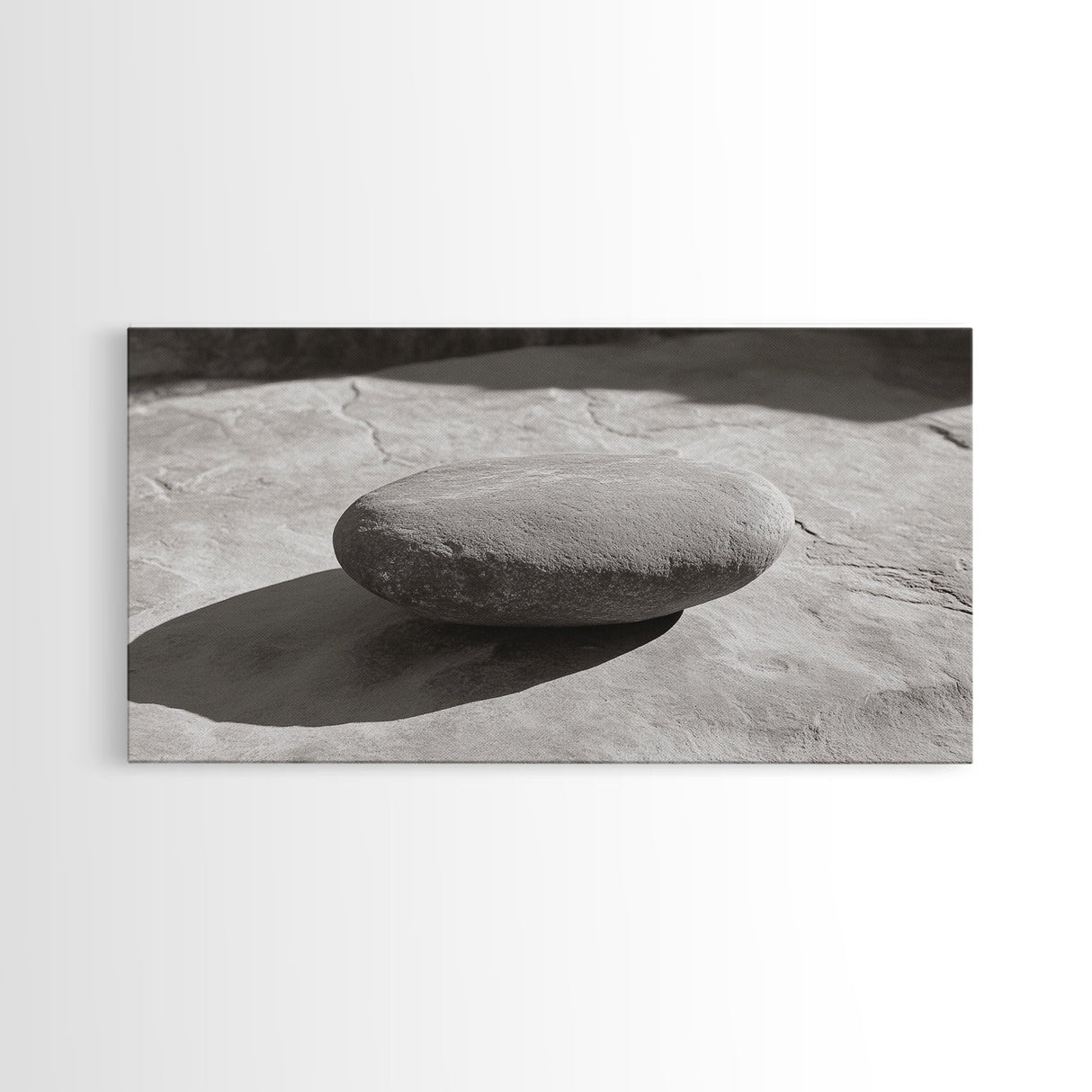 Zen Stone Focus, Natural Simplicity, Black and White Minimalist, Canvas Print, Spa Wall Art, Serene Bathroom Decor, Peaceful Aesthetic