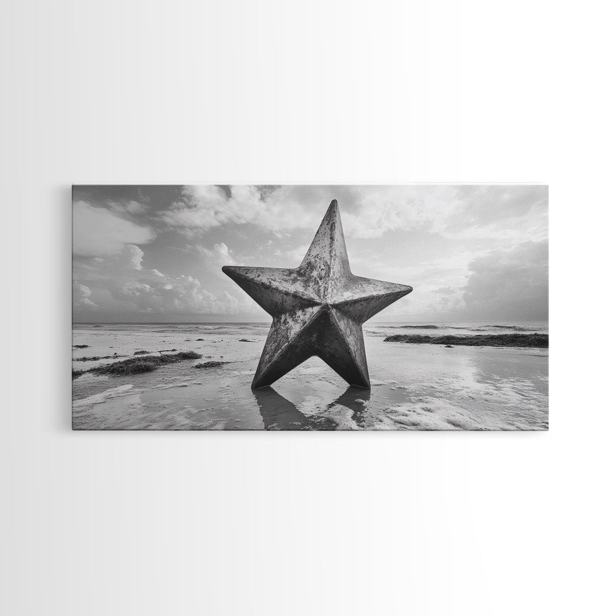 Weathered Star Sculpture, Coastal Symbol, Beach Art, Framed Canvas Print, Americana Wall Art, Entryway Decor, Rustic Beach House