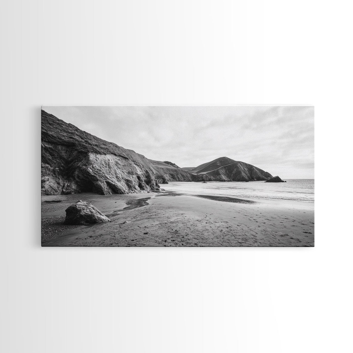 Coastal Cliffs, Ocean Shore, Scenic Beach, Framed Canvas Print, Nature Photography, Bathroom Wall Art, Neutral Tones, Coastal Home Decor