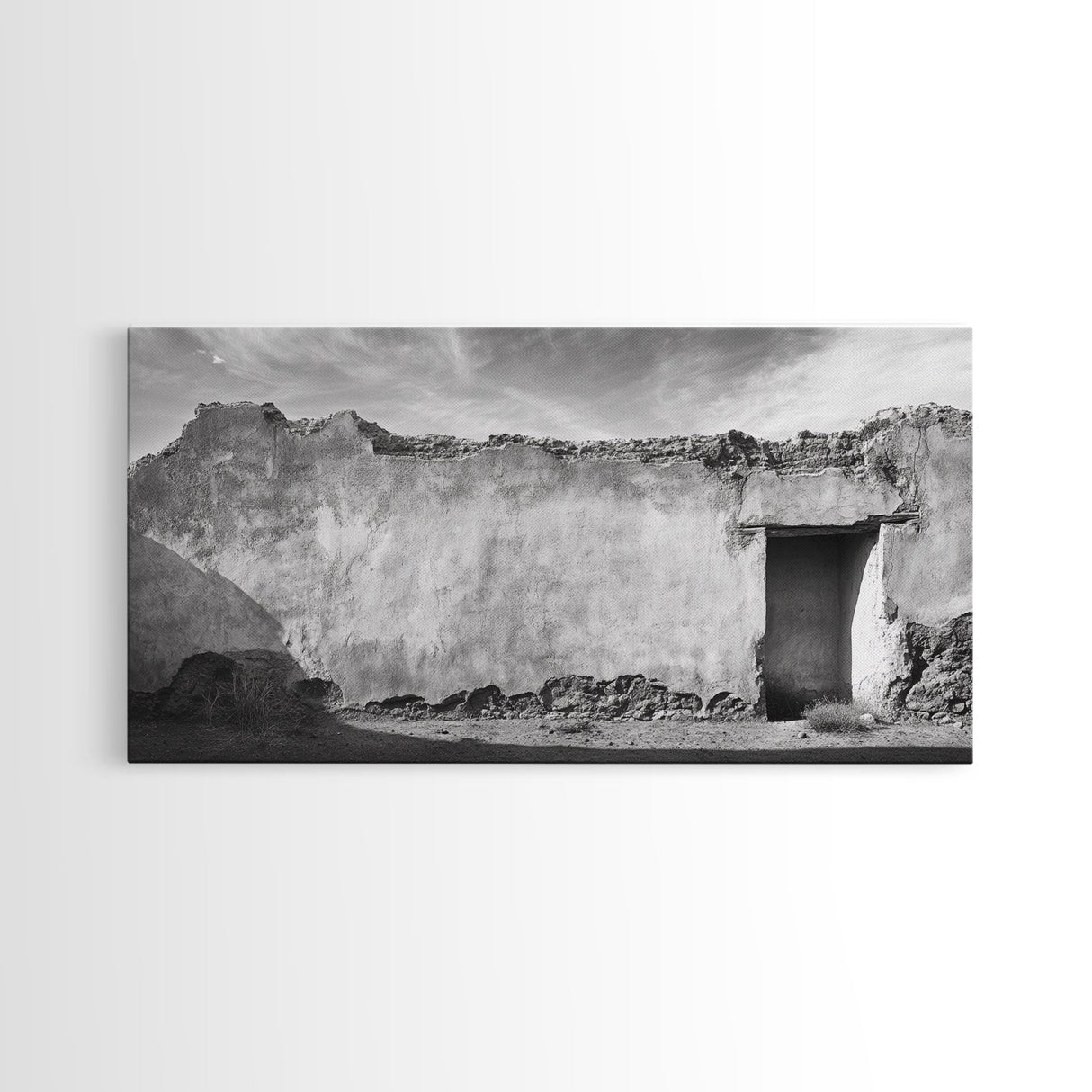 Adobe Wall, Desert Door, Rustic Texture, Framed Canvas Print, Southwest Wall Art, Neutral Earth Tones, Boho Western Living Room Decor