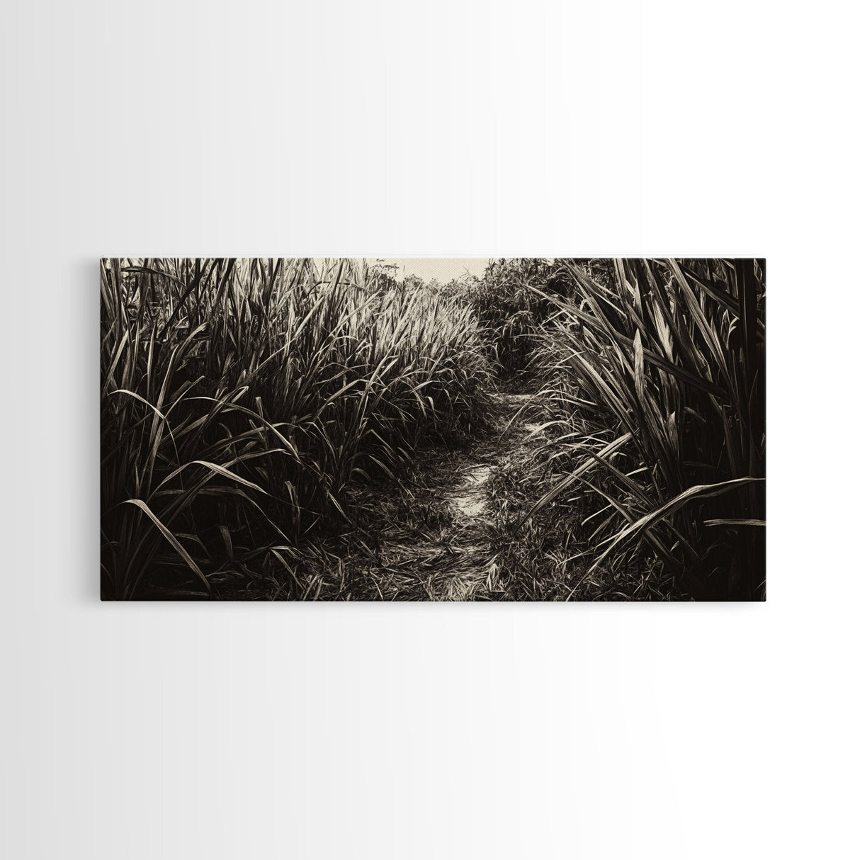 Grassy Trail Path, Earthy Nature Print, Rustic Outdoor Landscape, Wilderness Home Decor, Autumn Hallway Art, Framed Canvas Print