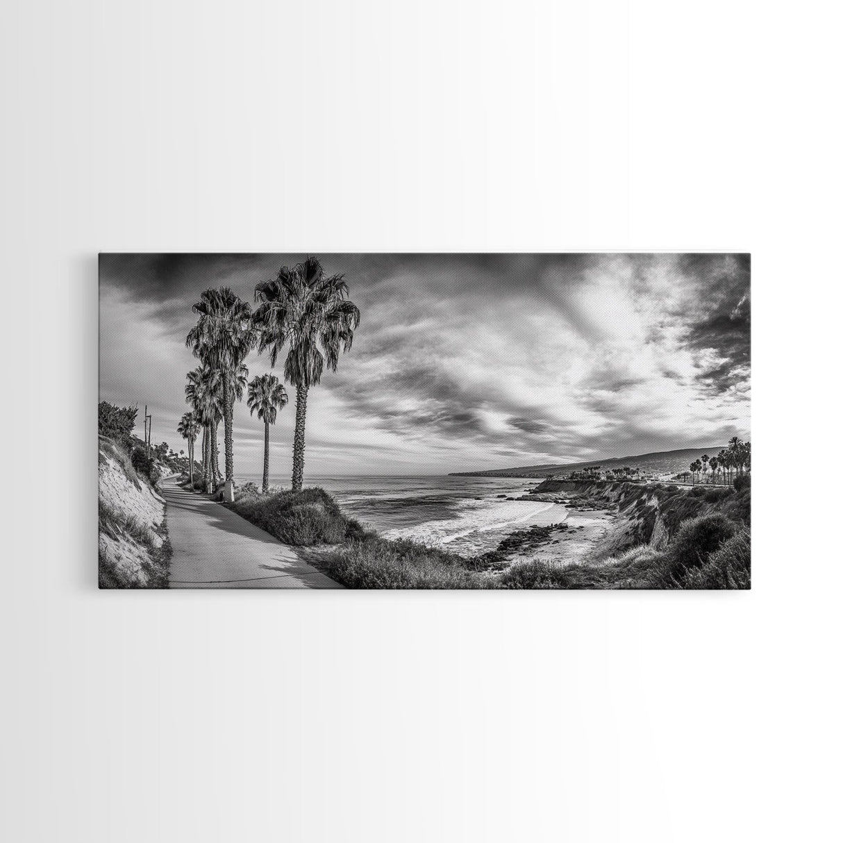 Palm Coast, Coastal Path, Ocean View, Scenic Walk, Canvas Print, California Beach Art, Entryway Decor, Tropical Landscape, Office Decor