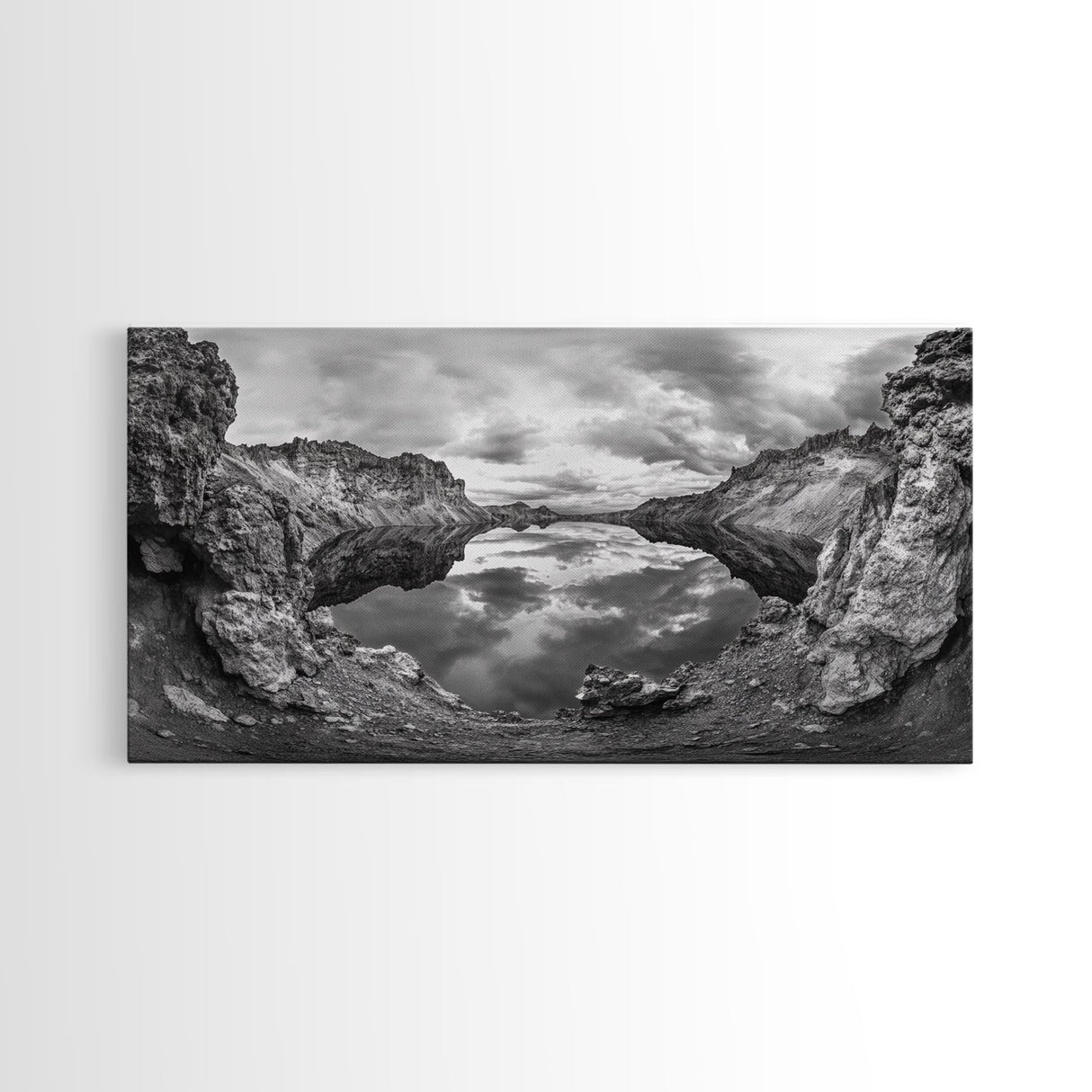 Mountain Lake, Rocky View, Cloud Reflection, Nature Landscape, Canvas Print, Rustic Home Decor, Bedroom Wall Art, Explorer Style