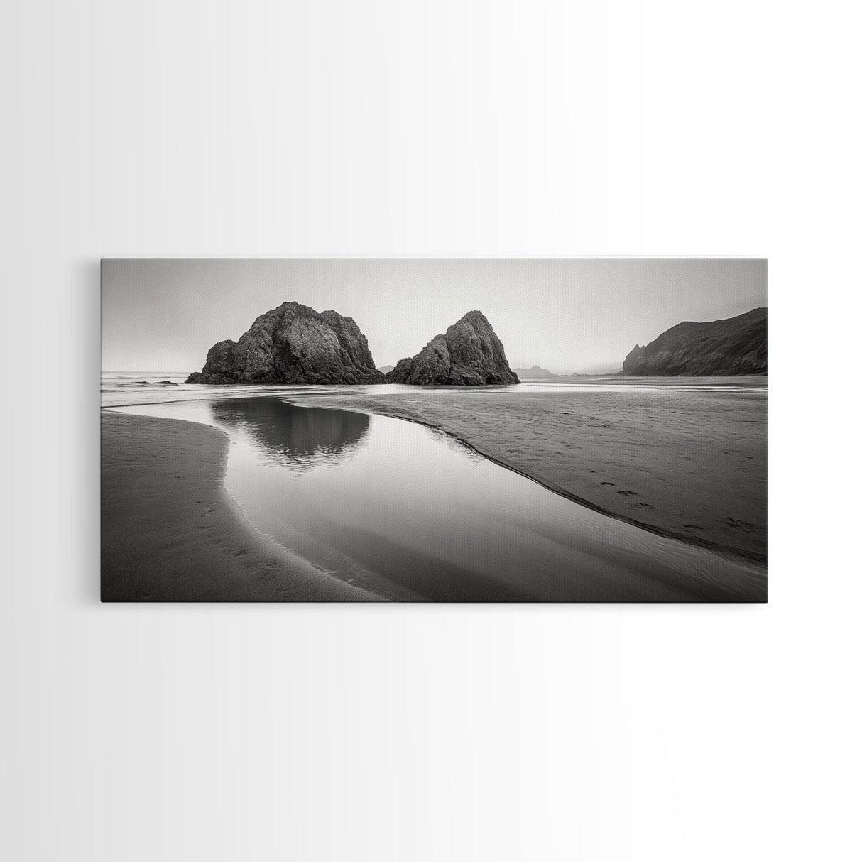 Seaside Rocks, Reflected Sky, Calm Ocean, Landscape Photography, Framed Canvas Print, Zen Wall Art, Modern Minimalist Decor, Modern Home Decor