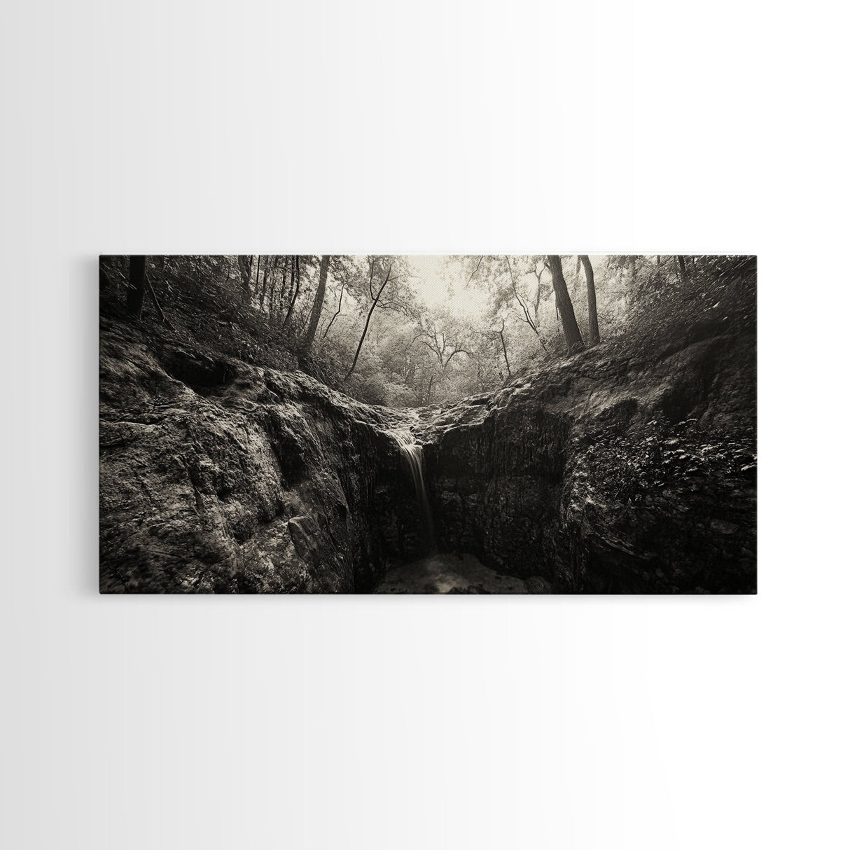 Forest Waterfall, Wooded Creek, Serene Nature, Rustic Landscape, Framed Canvas Print, Fall Cabin Wall Art, Nature Lover Decor